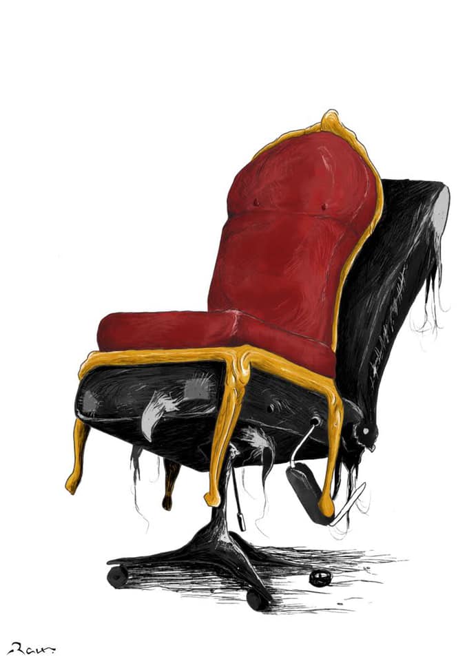 Political cartoon by Rafat Alkhatib, “Adjusting the government”, 12 October 2020.