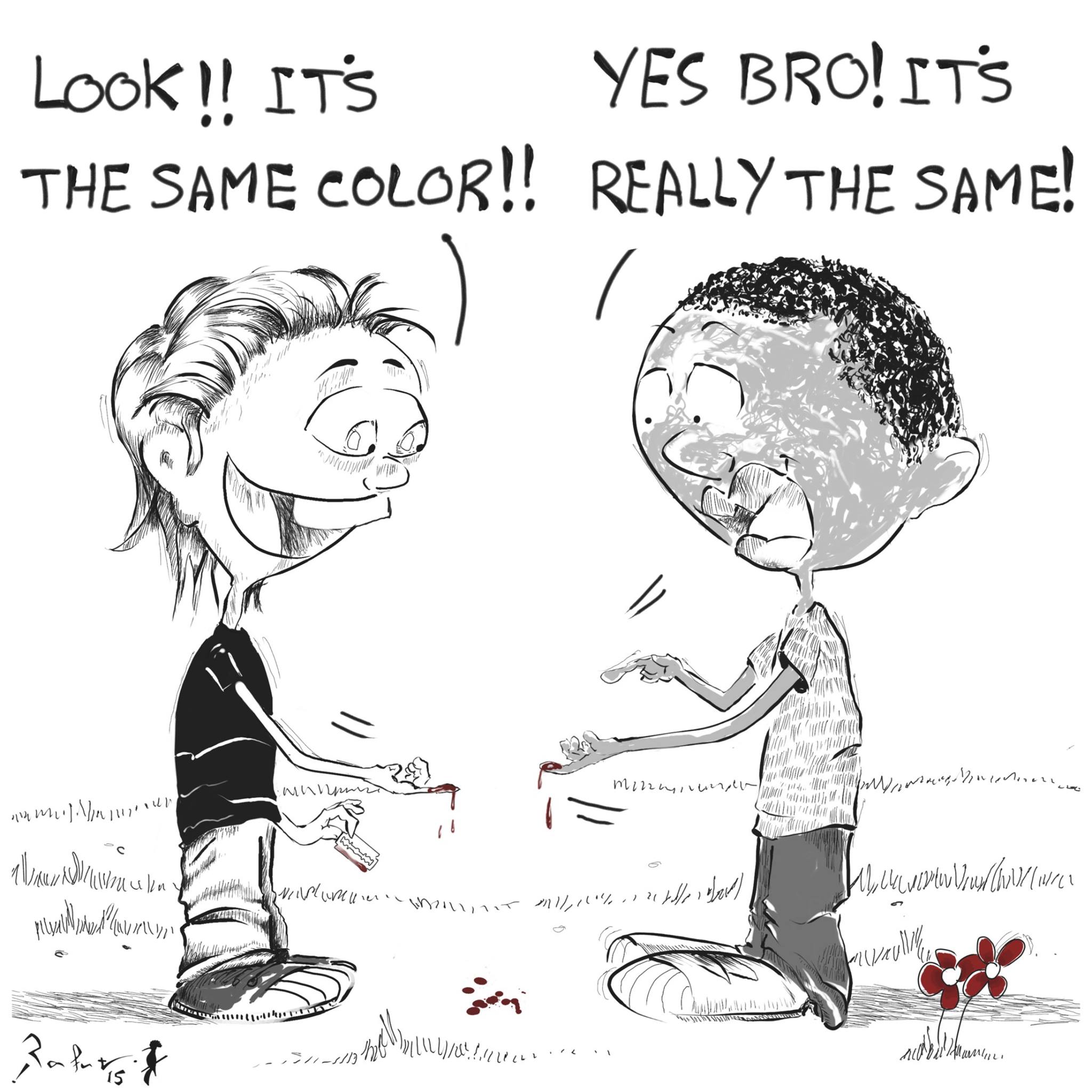Political cartoon by Rafat Alkhatib, “Anti Racism”, 23 November 2015.