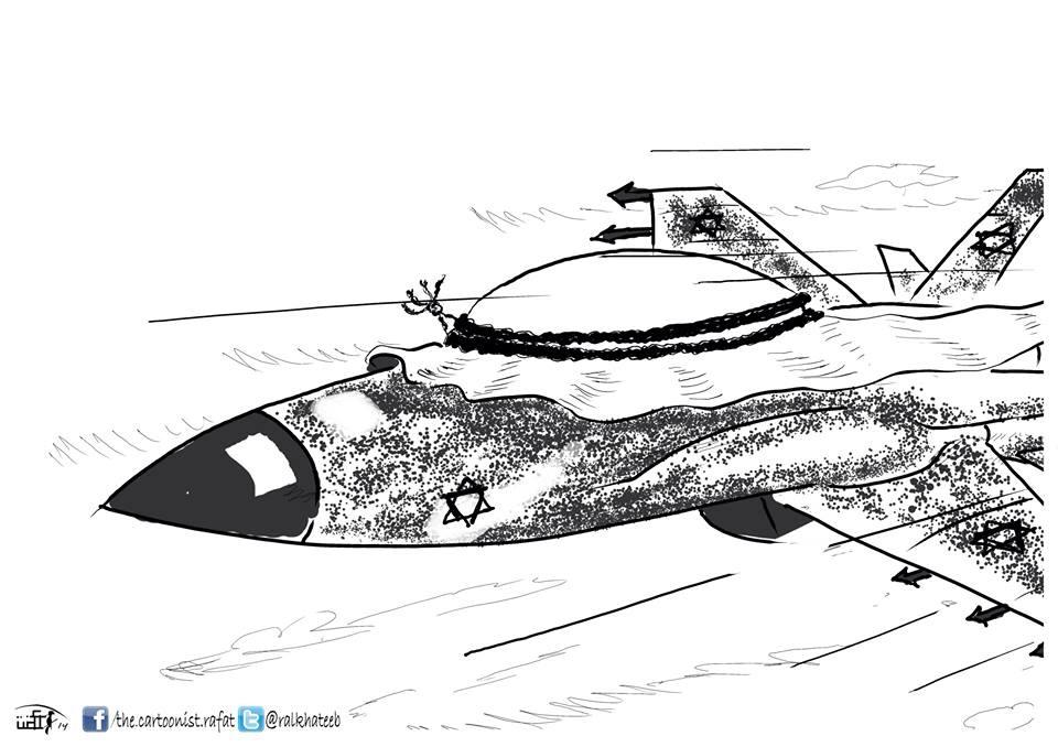 Political cartoon by Rafat Alkhatib, “Arab Planes against Palestine”, 14 July 2014.