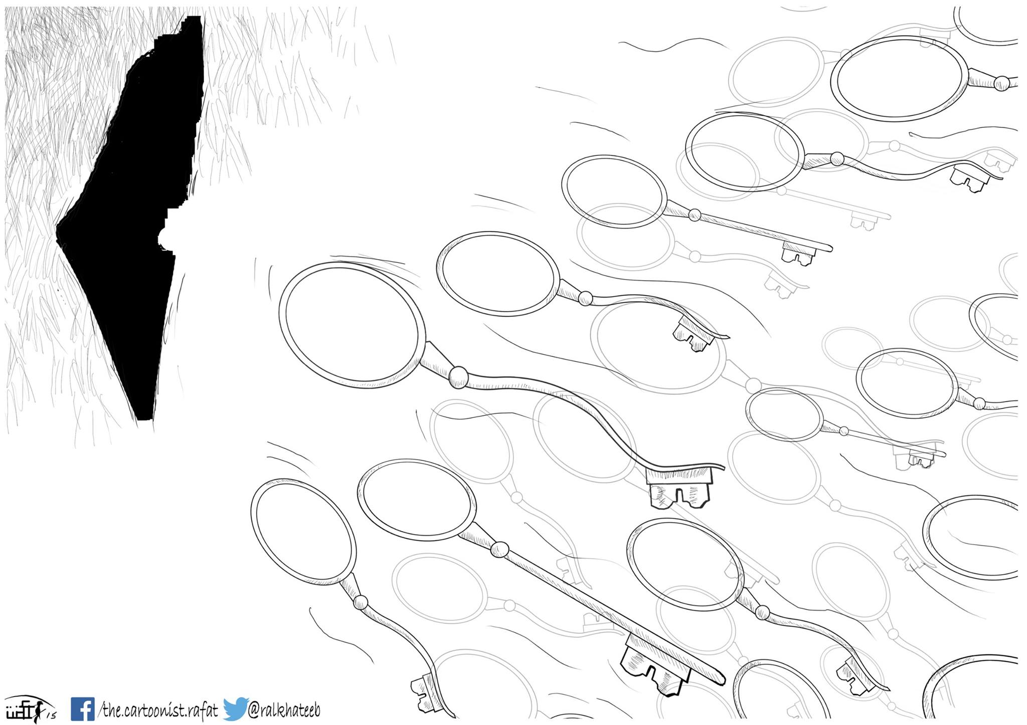 Political cartoon by Rafat Alkhatib, “Back to home”, 4 May 2015.