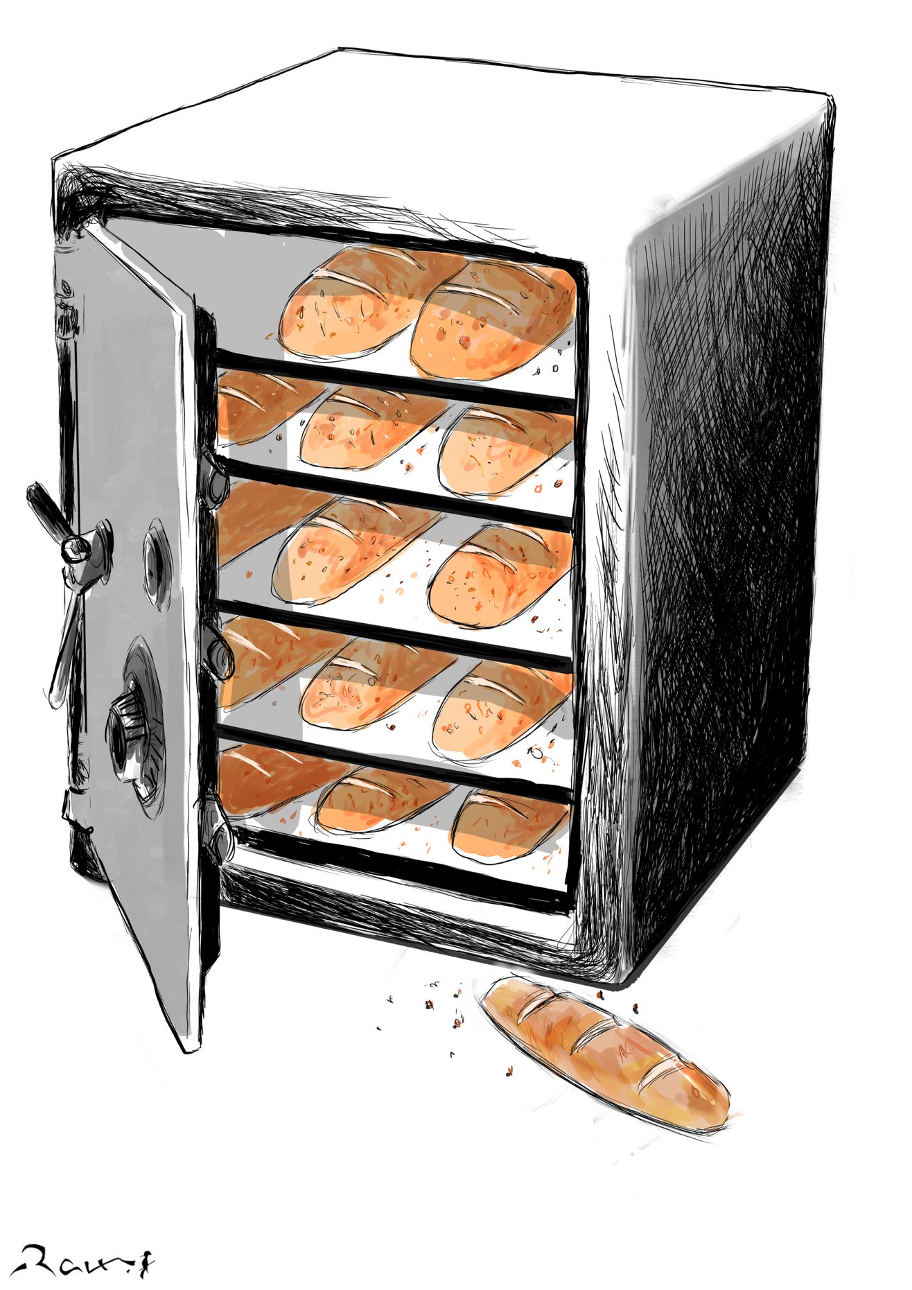 Political cartoon by Rafat Alkhatib, “Bread prices”, 18 January 2018.