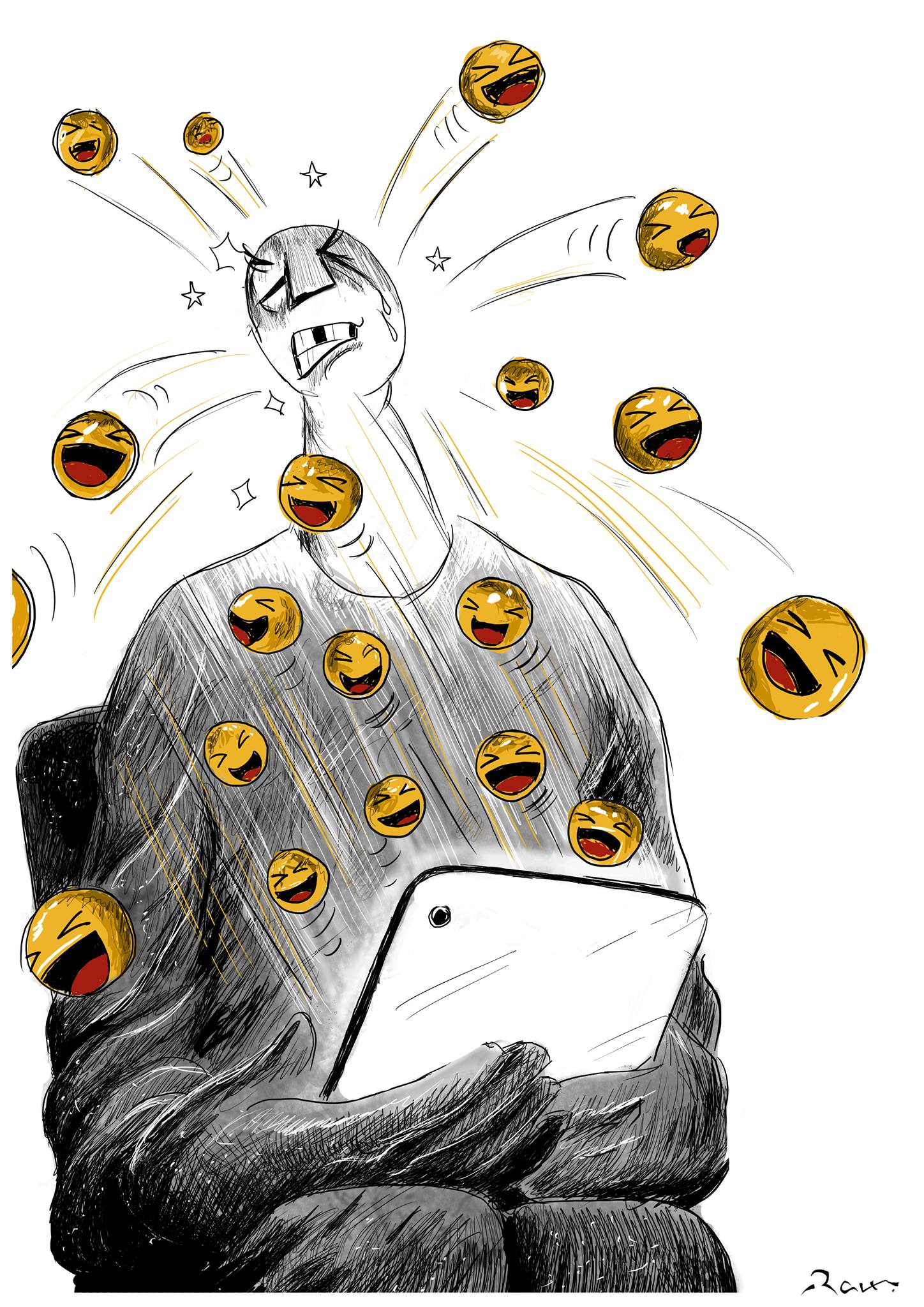 Political cartoon by Rafat Alkhatib, “Bullying on Internet”, 31 August 2018.