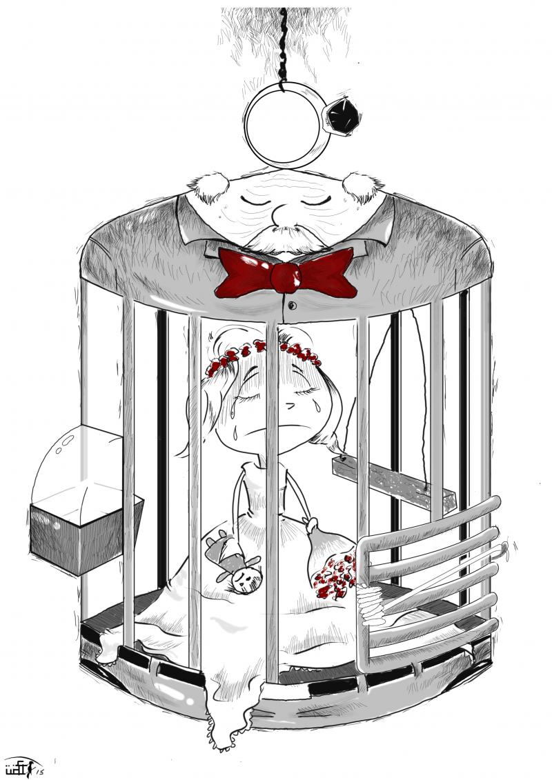 Political cartoon by Rafat Alkhatib, “Child marriage”, 8 May 2015.