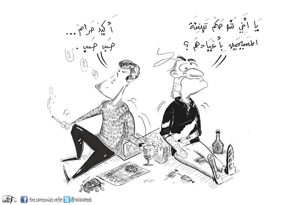 Political cartoon by Rafat Alkhatib, “Christmas wishes”, 22 December 2015.