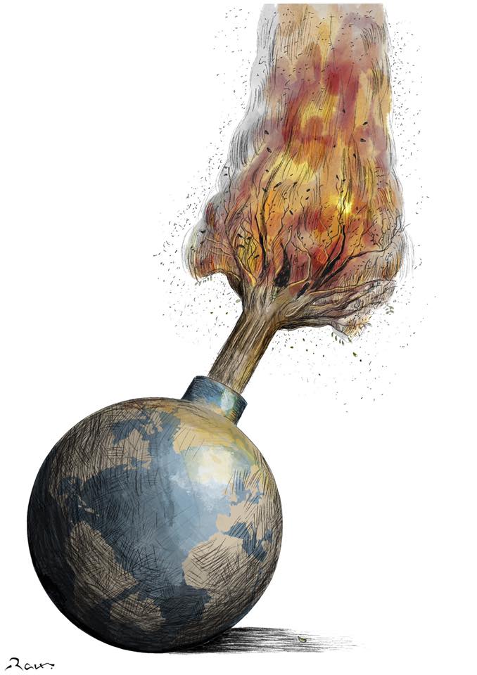 Political cartoon by Rafat Alkhatib, “Climate change”, 5 January 2020.