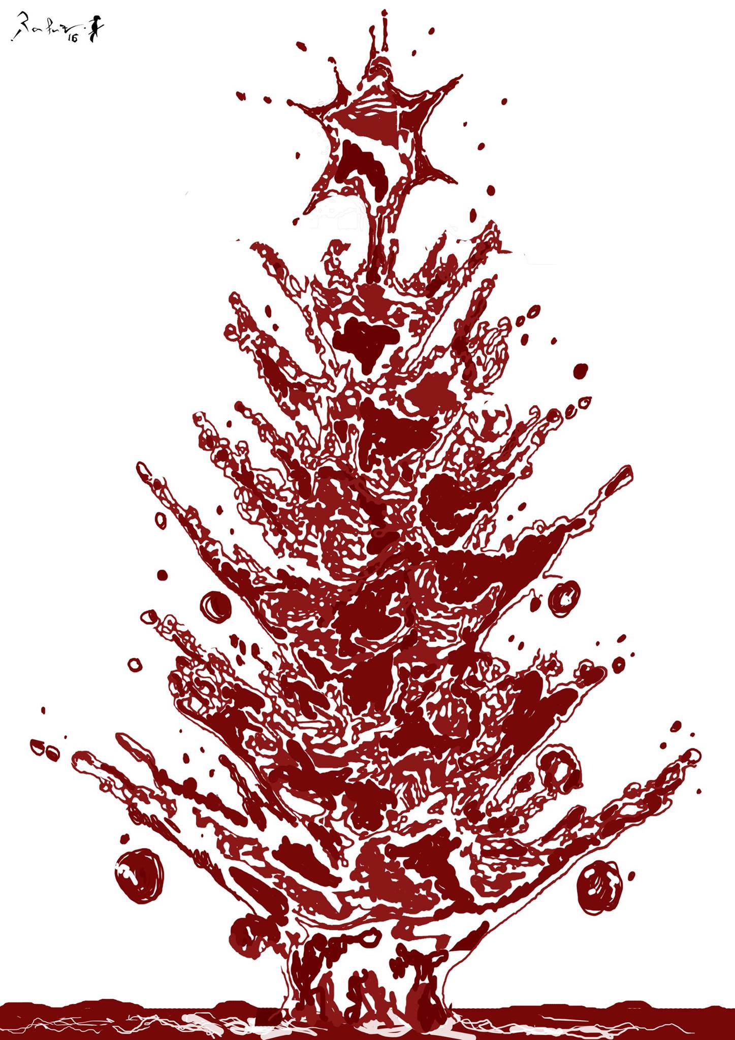 Political cartoon by Rafat Alkhatib, “Crimes in Christmas”, 24 December 2016.