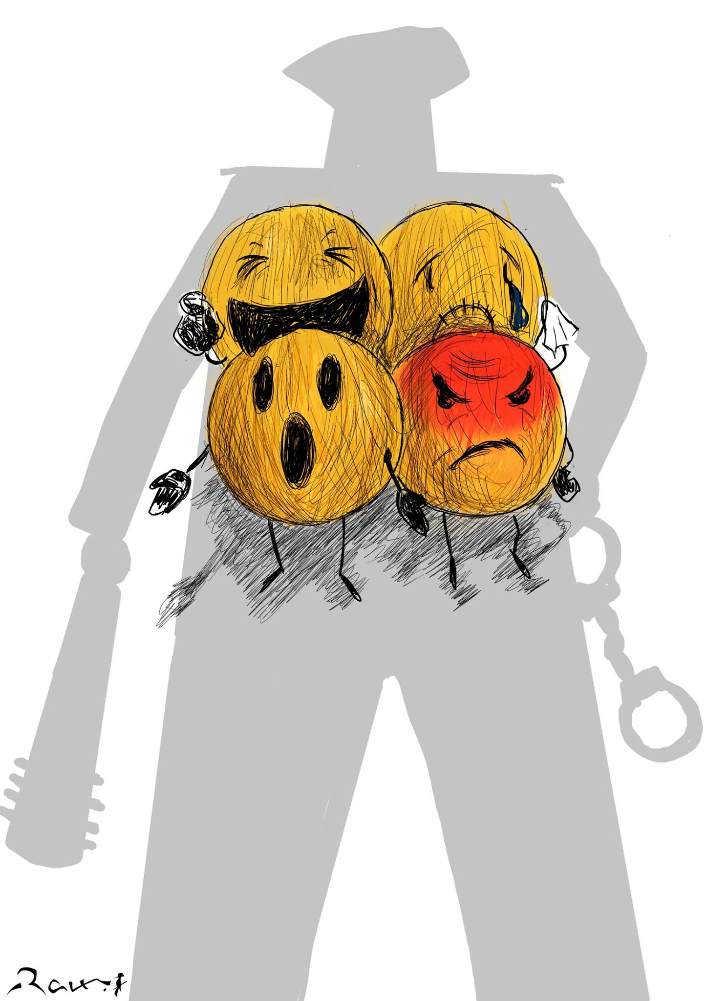 Political cartoon by Rafat Alkhatib, “Cyber Crime law in Jordan”, 12 October 2017.