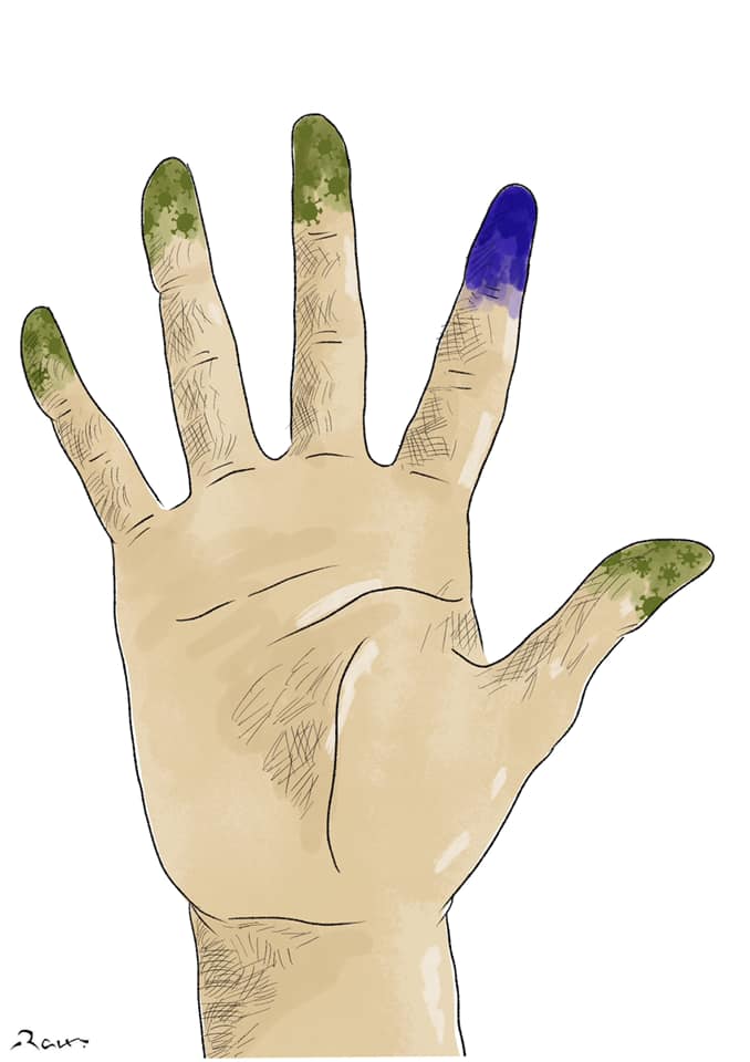 Political cartoon by Rafat Alkhatib, “Elections in the time of Covid 5”, 8 November 2020.