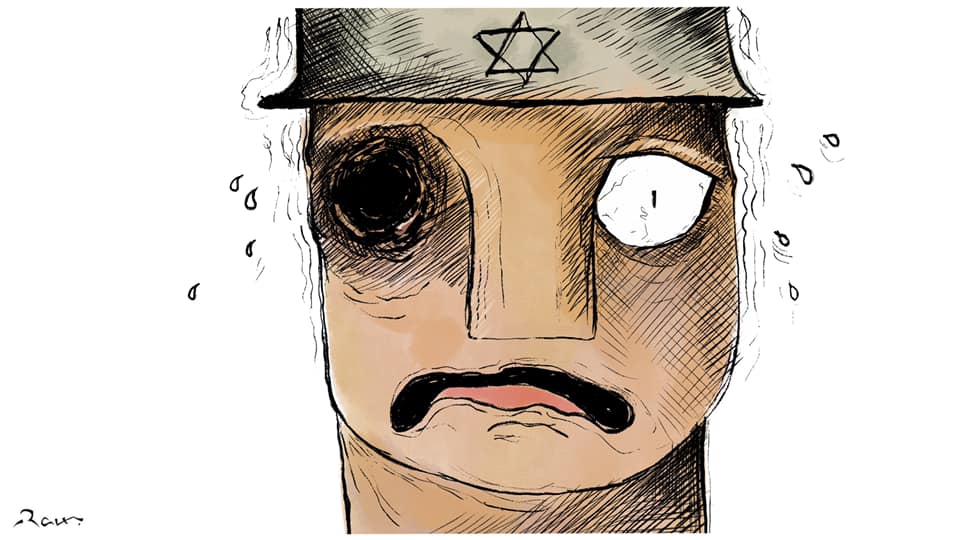 Political cartoon by Rafat Alkhatib, “Escaping Israeli prison 1”, 6 September 2021.