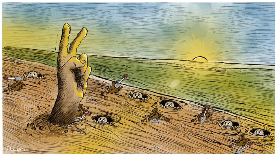 Political cartoon by Rafat Alkhatib, “Escaping Israeli prison 2”, 6 September 2021.