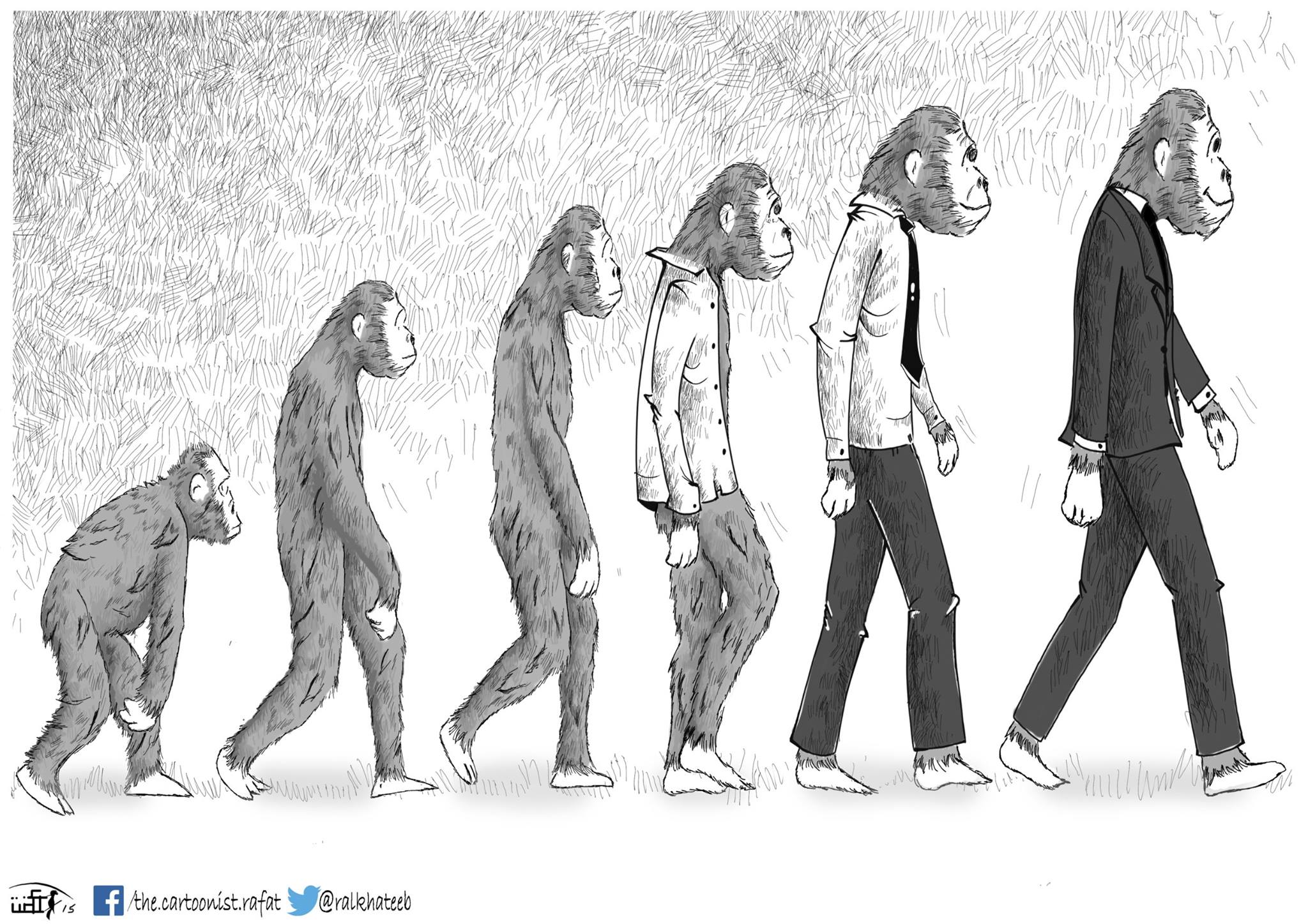 Political cartoon by Rafat Alkhatib, “Evolution”, 22 February 2015.