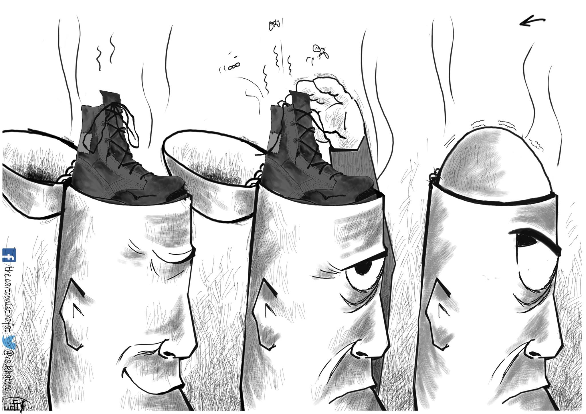 Political cartoon by Rafat Alkhatib, “Extreme Minds”, 22 March 2015.