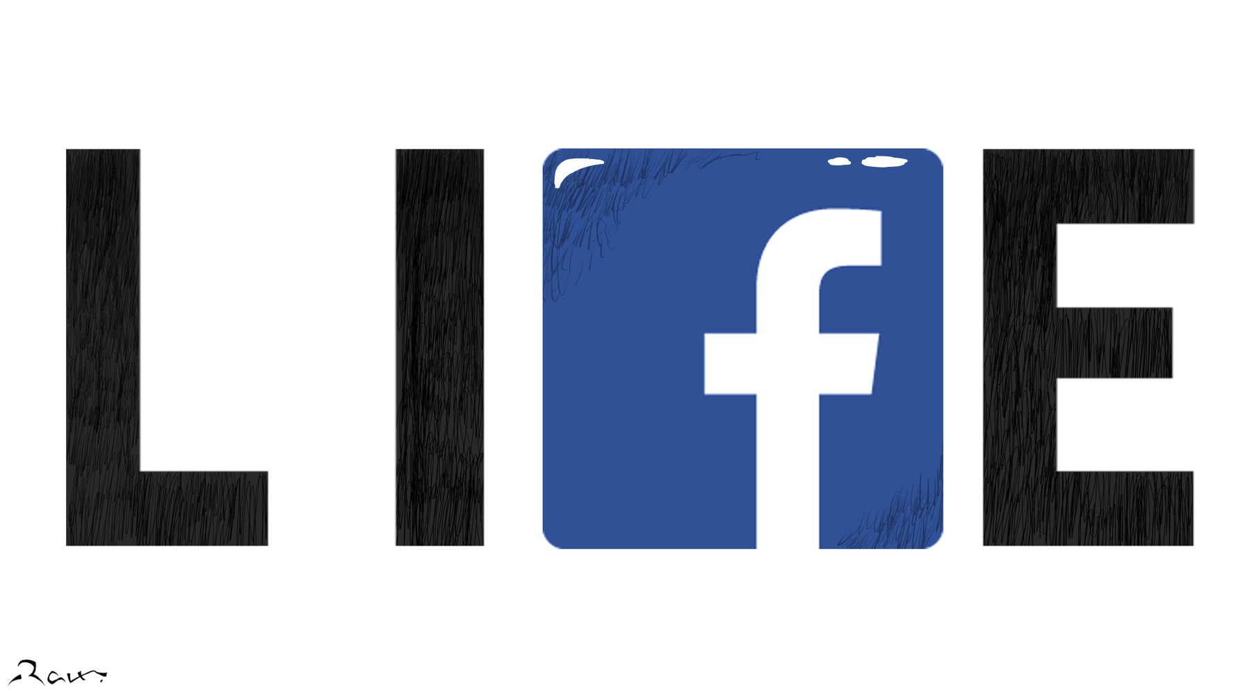 Political cartoon by Rafat Alkhatib, “Facebook Lie”, 14 March 2019.