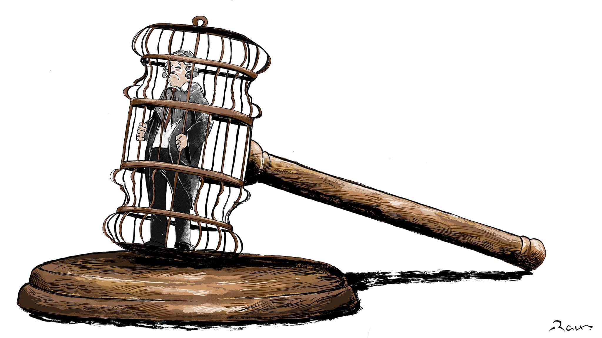 Political cartoon by Rafat Alkhatib, “Fair justice”, 23 April 2022.