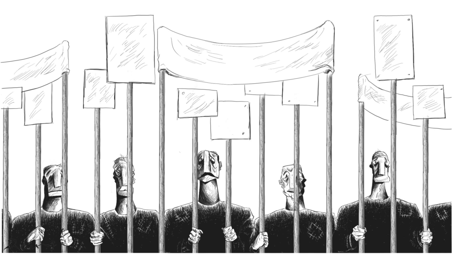 Political cartoon by Rafat Alkhatib, “Free Prison”, 5 February 2018.