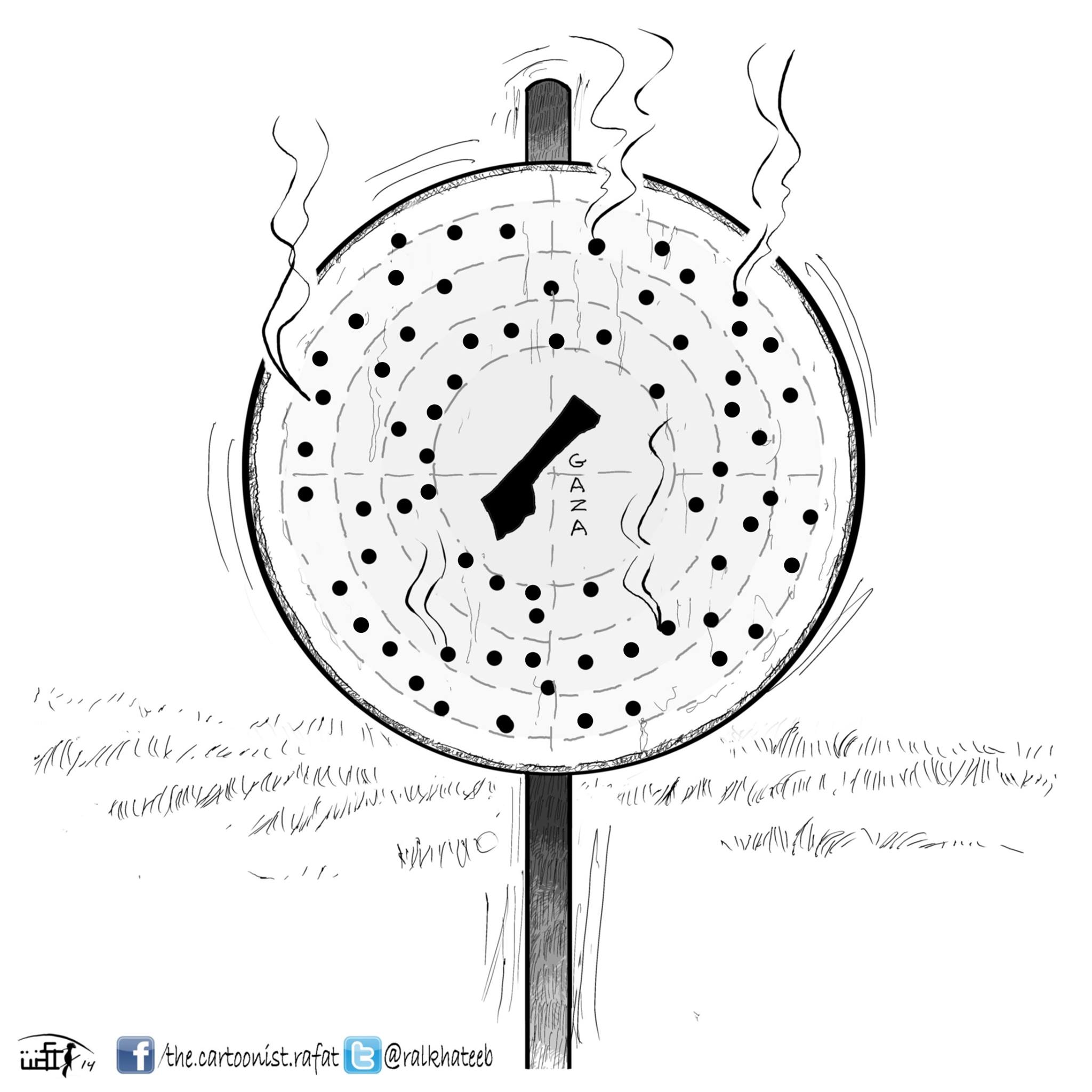 Political cartoon by Rafat Alkhatib, “Gaza Victory”, 26 August 2014.