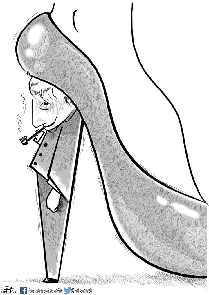 Political cartoon by Rafat Alkhatib, “High Heels”, 22 May 2015.