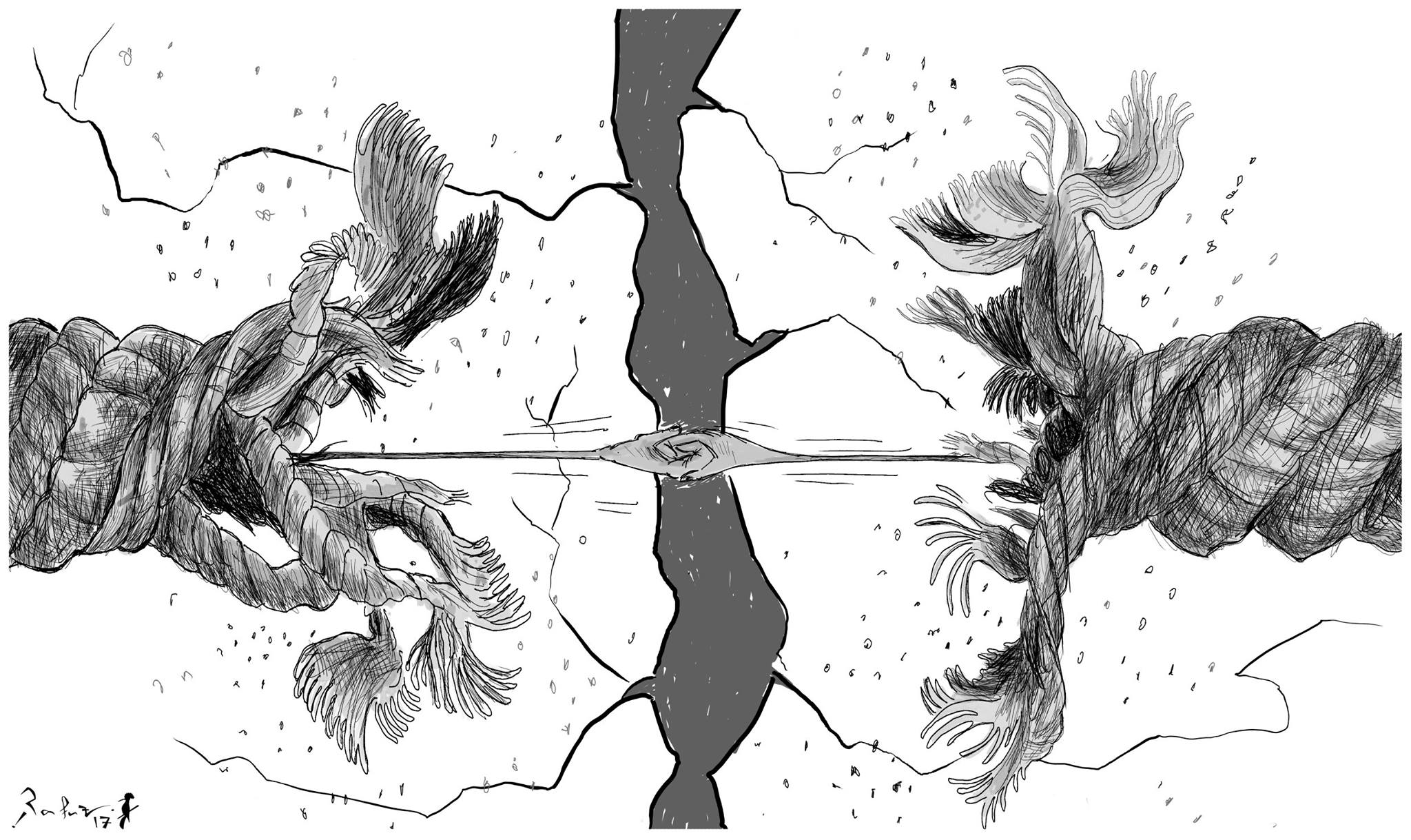 Political cartoon by Rafat Alkhatib, “Hold”, 23 January 2017.