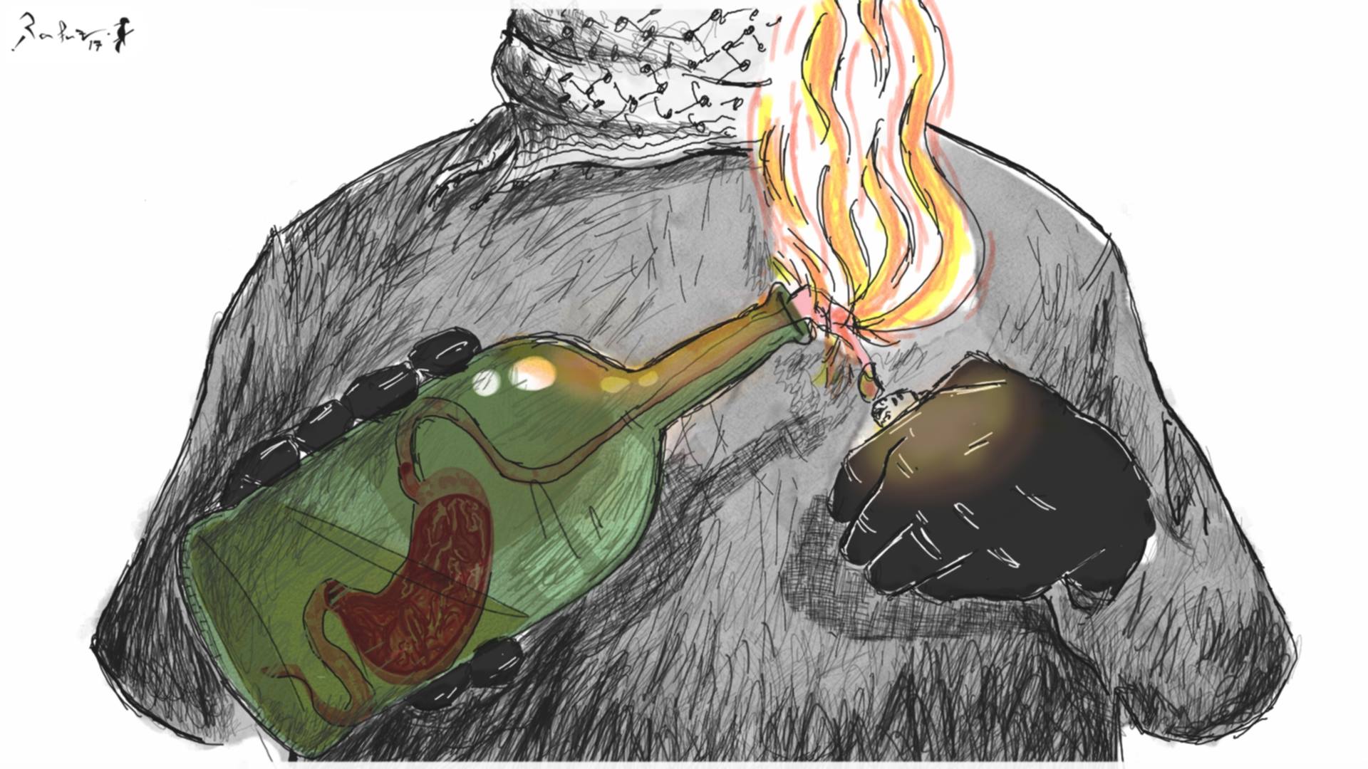 Political cartoon by Rafat Alkhatib, “Hunger Strike Battle”, 28 April 2017.