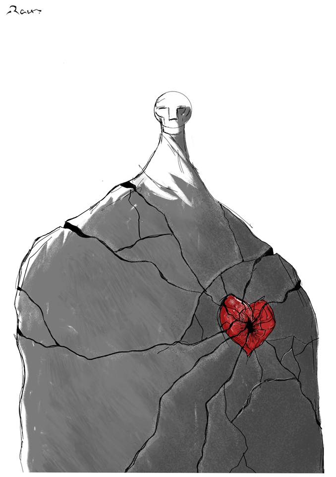 Political cartoon by Rafat Alkhatib, “I am fine!”, 15 July 2019.