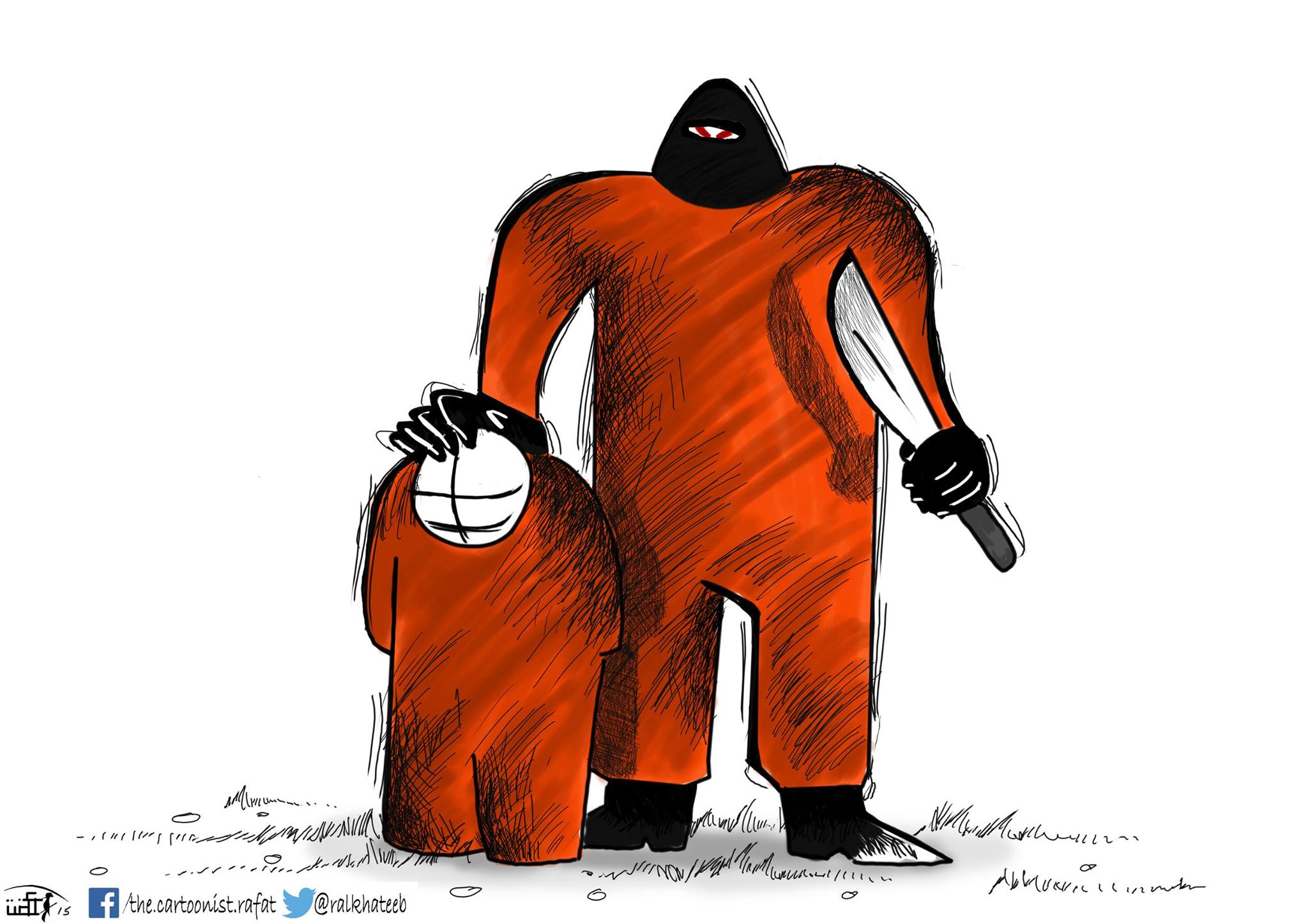 Political cartoon by Rafat Alkhatib, “ISIS prisoners”, 2 July 2015.
