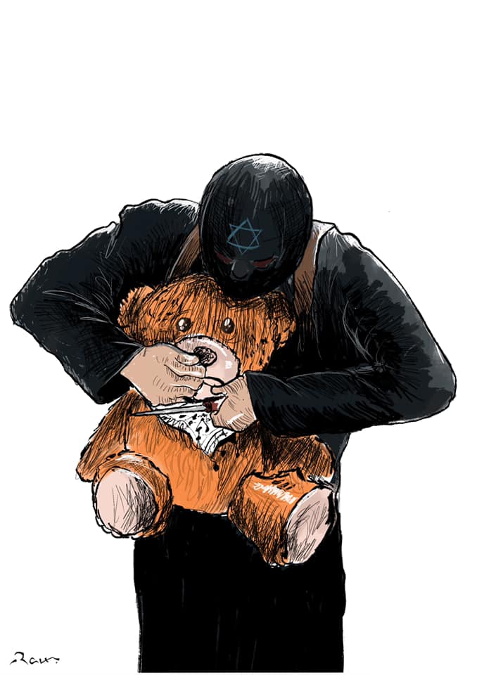 Political cartoon by Rafat Alkhatib, “Israel against kids!”, 19 May 2021.