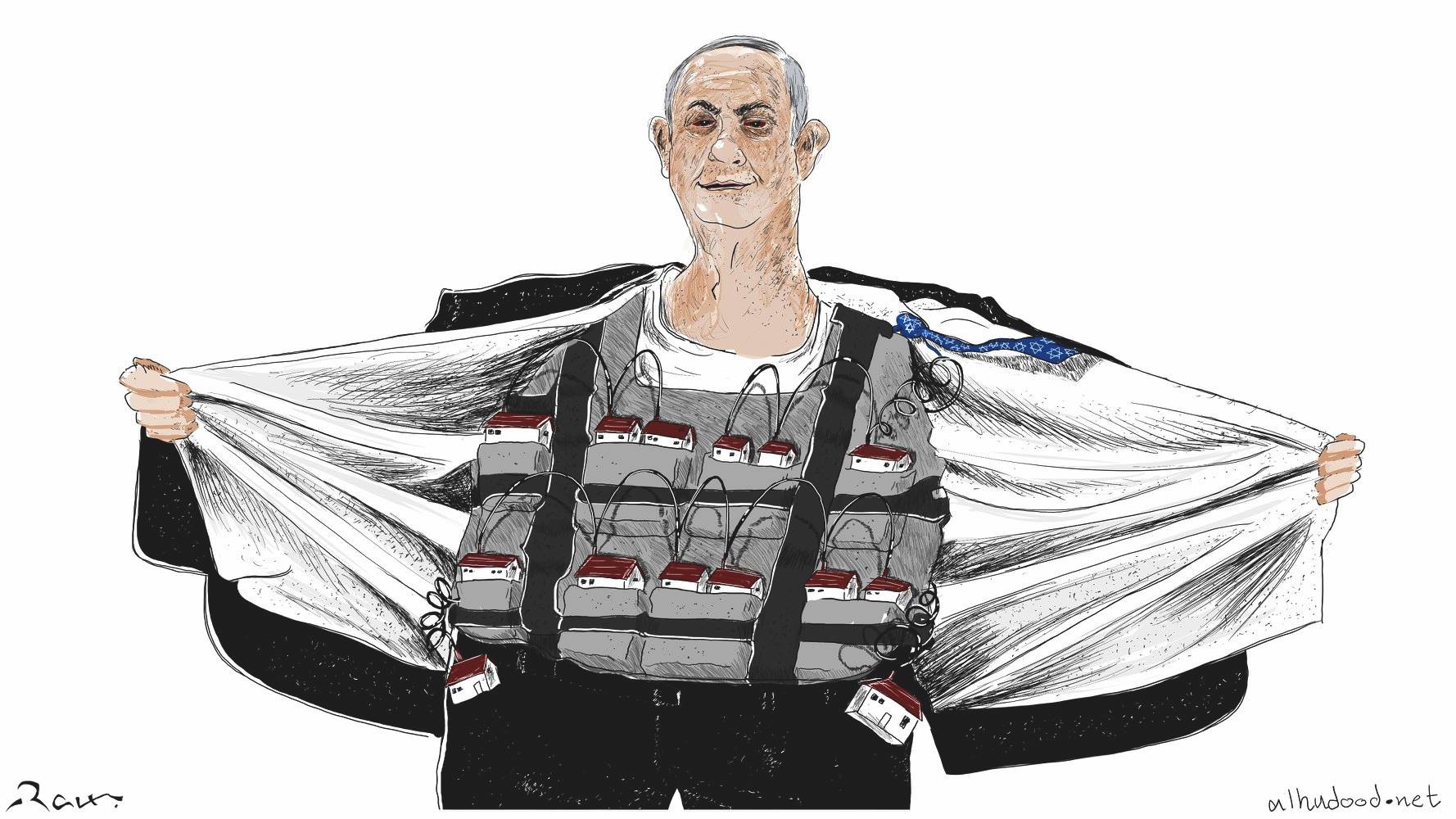 Political cartoon by Rafat Alkhatib, “Israeli peace Efforts!”, 7 July 2018.