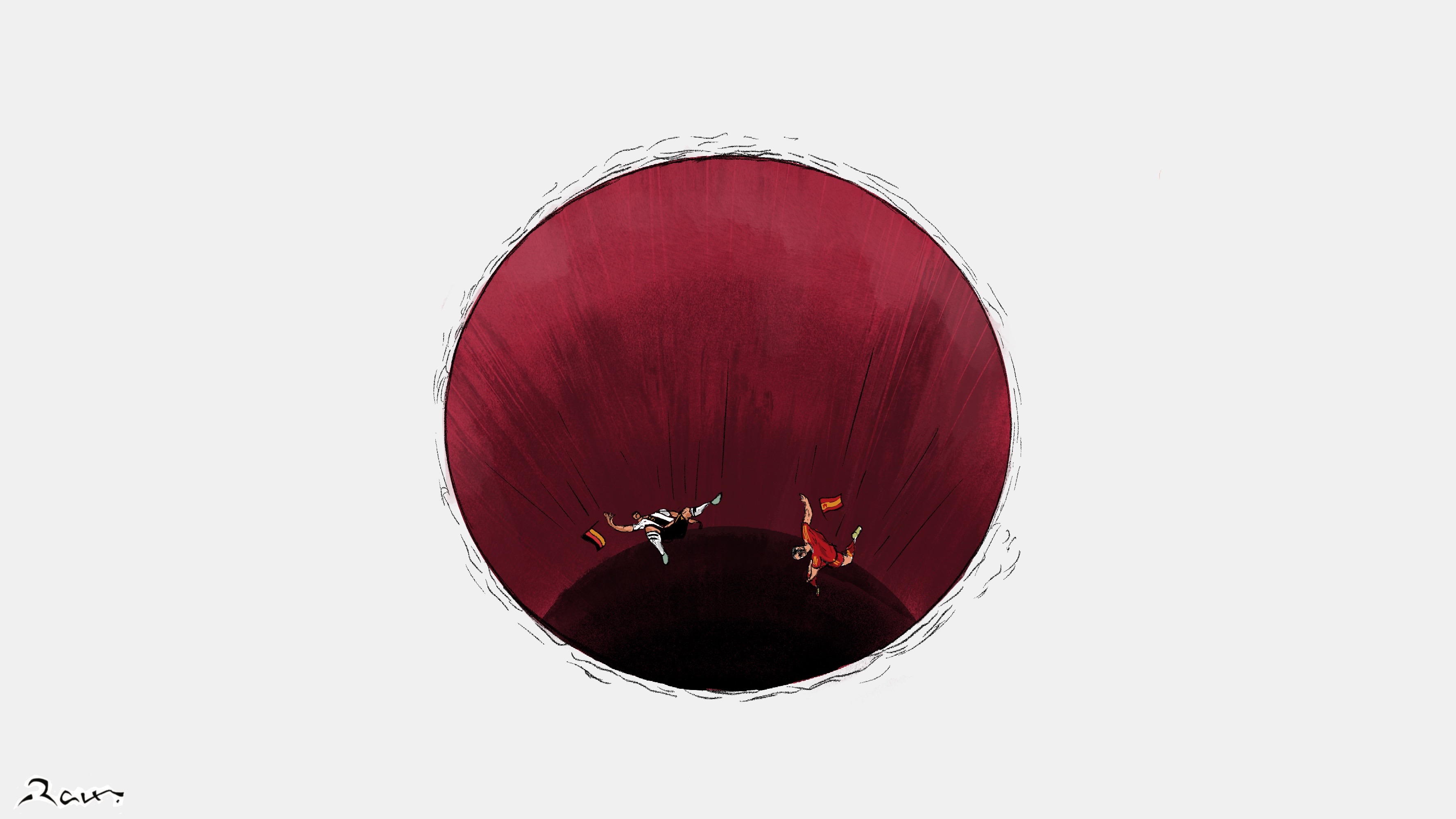 Political cartoon by Rafat Alkhatib, “Japan won over Germany and Spain”, 1 December 2022.