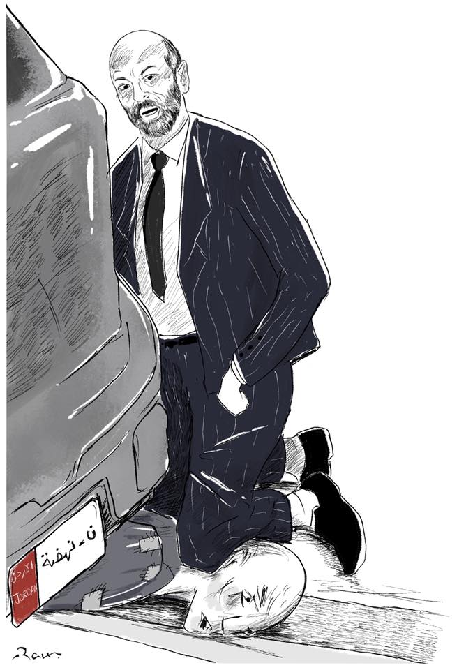 Political cartoon by Rafat Alkhatib, “Jordanian Floyd”, 31 May 2020.