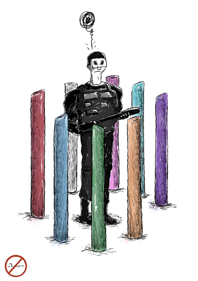 Political cartoon by Rafat Alkhatib, “Jordanian teachers”, 3 January 2021.