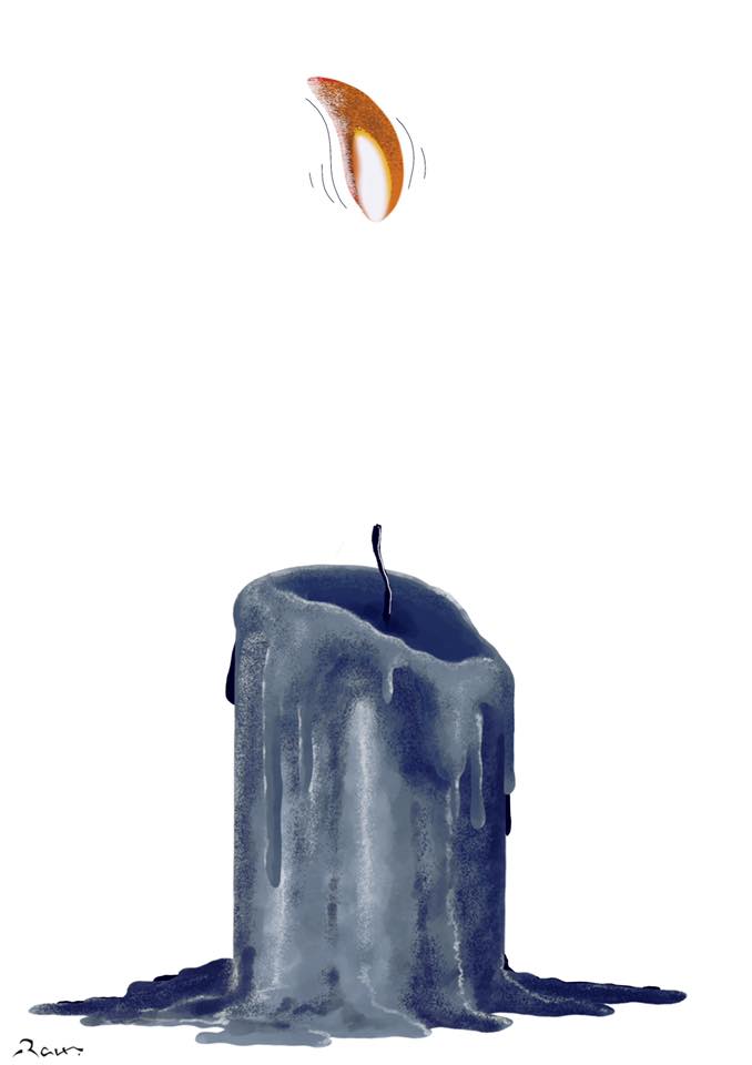 Political cartoon by Rafat Alkhatib, “Keep spreading the hope”, 8 July 2019.