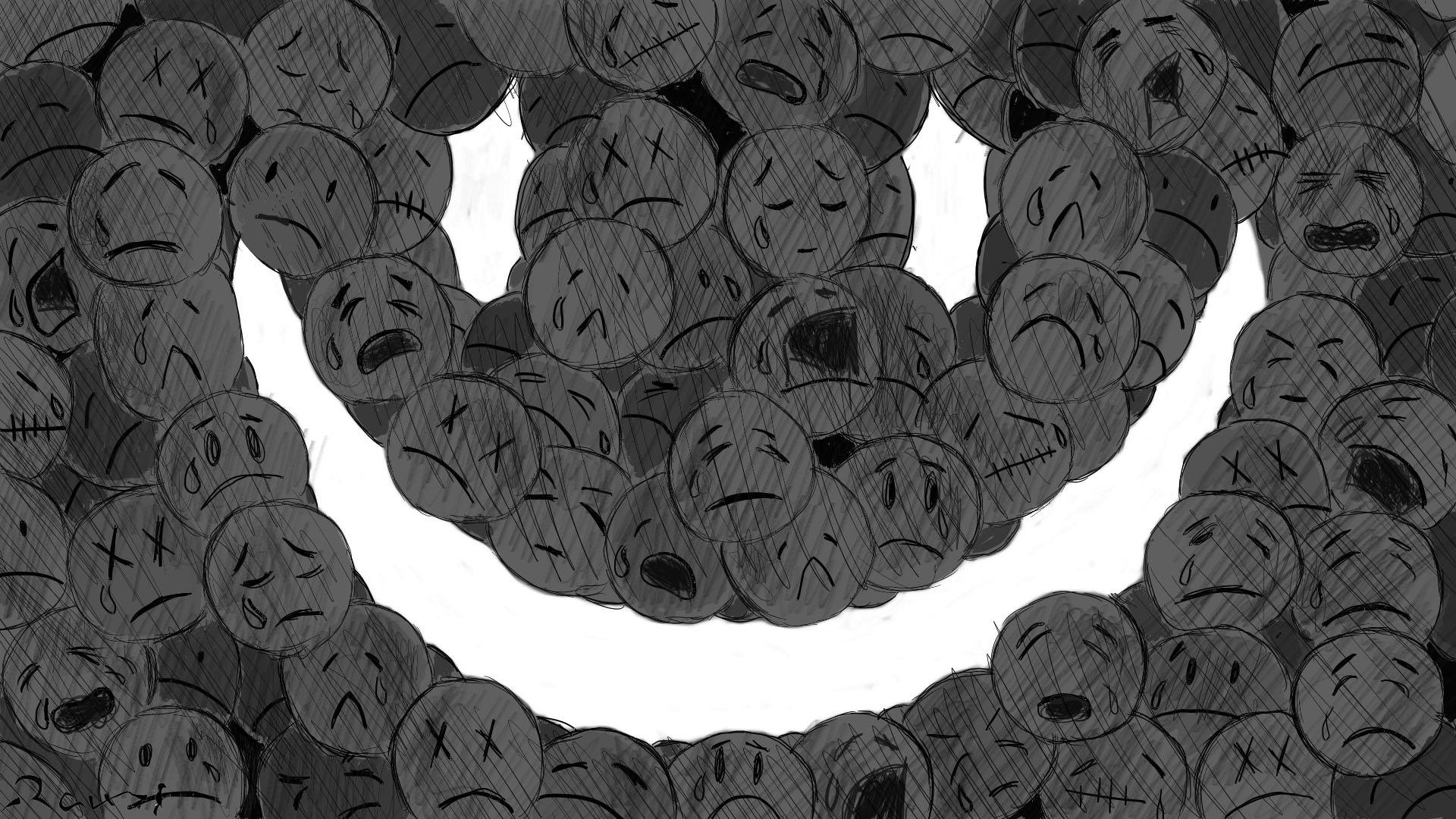 Political cartoon by Rafat Alkhatib, “Keep the smile”, 9 August 2017.