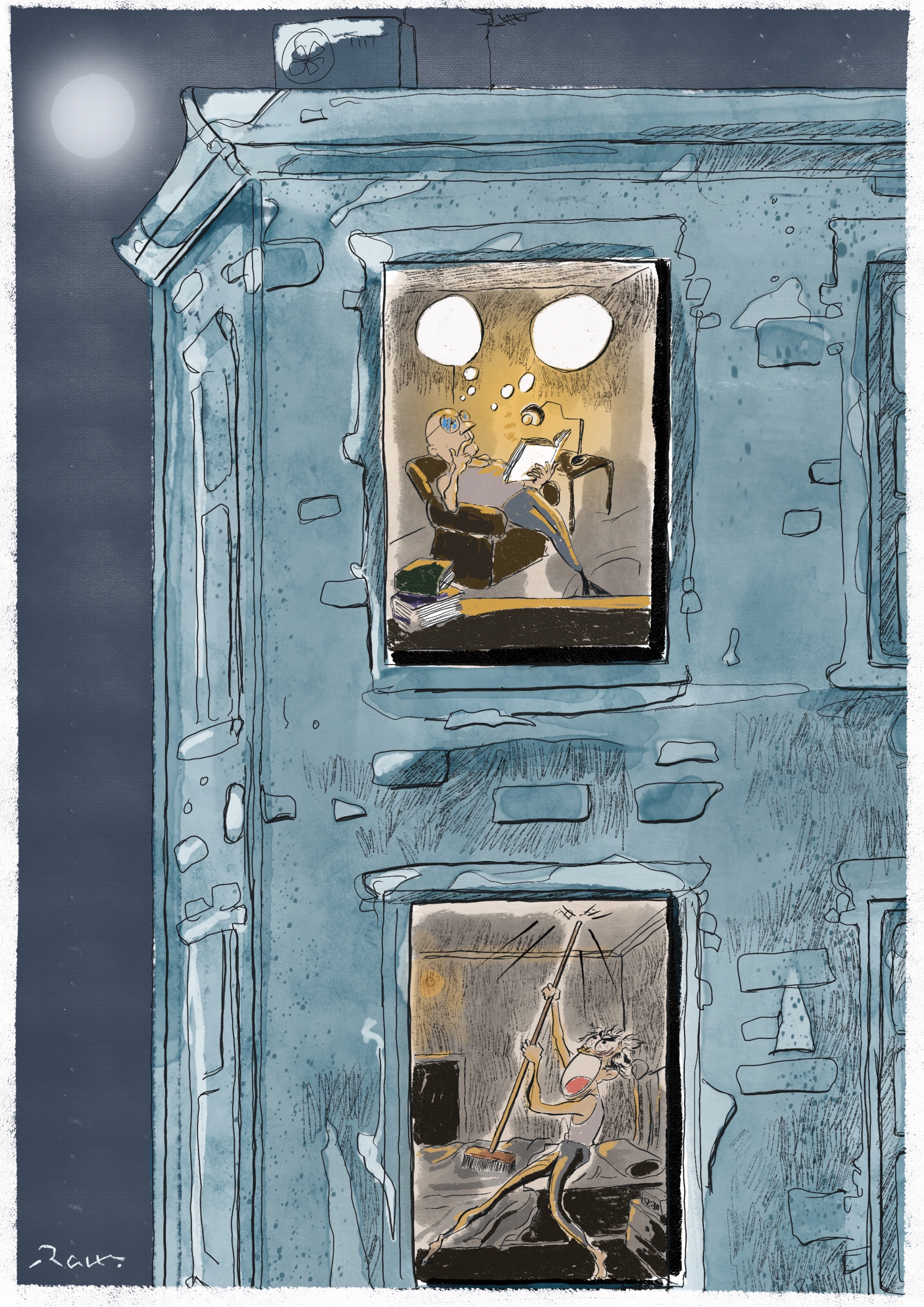 Political cartoon by Rafat Alkhatib, “Loud Thoughts”, 24 May 2023.