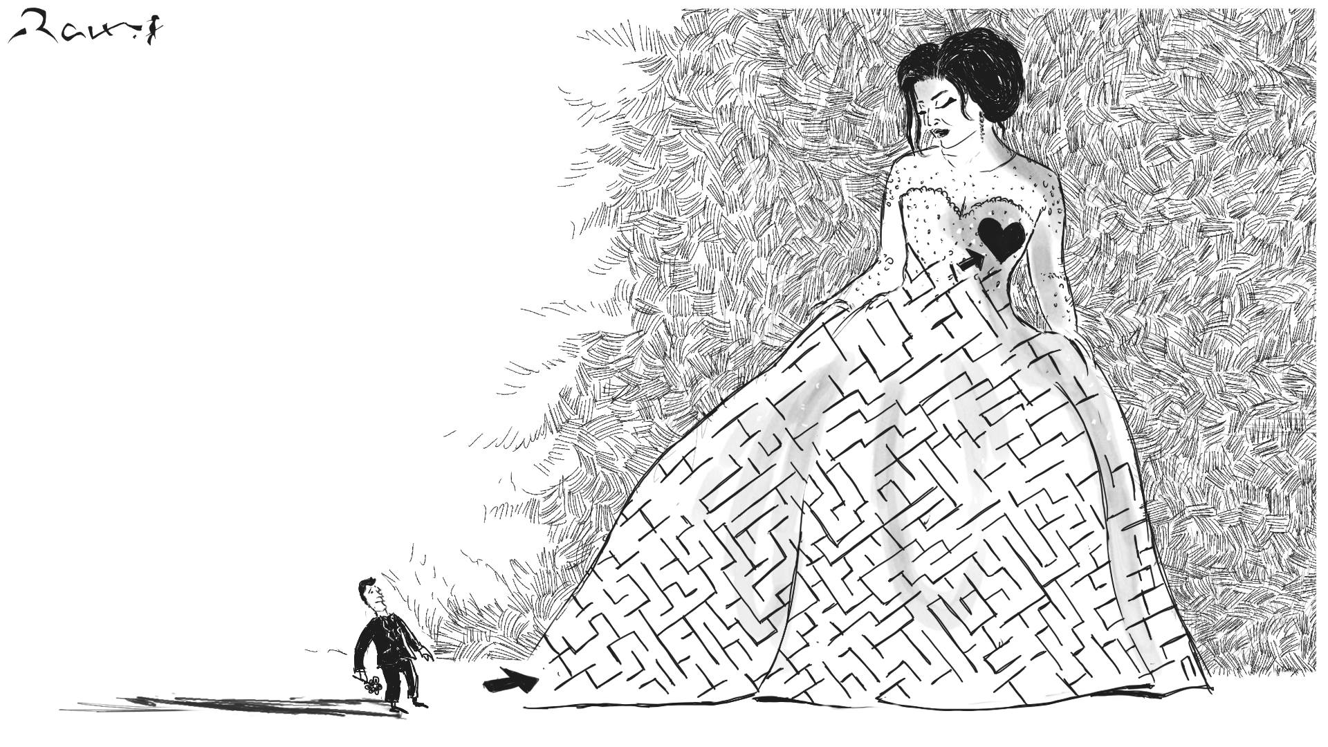 Political cartoon by Rafat Alkhatib, “Love Maze”, 31 May 2017.