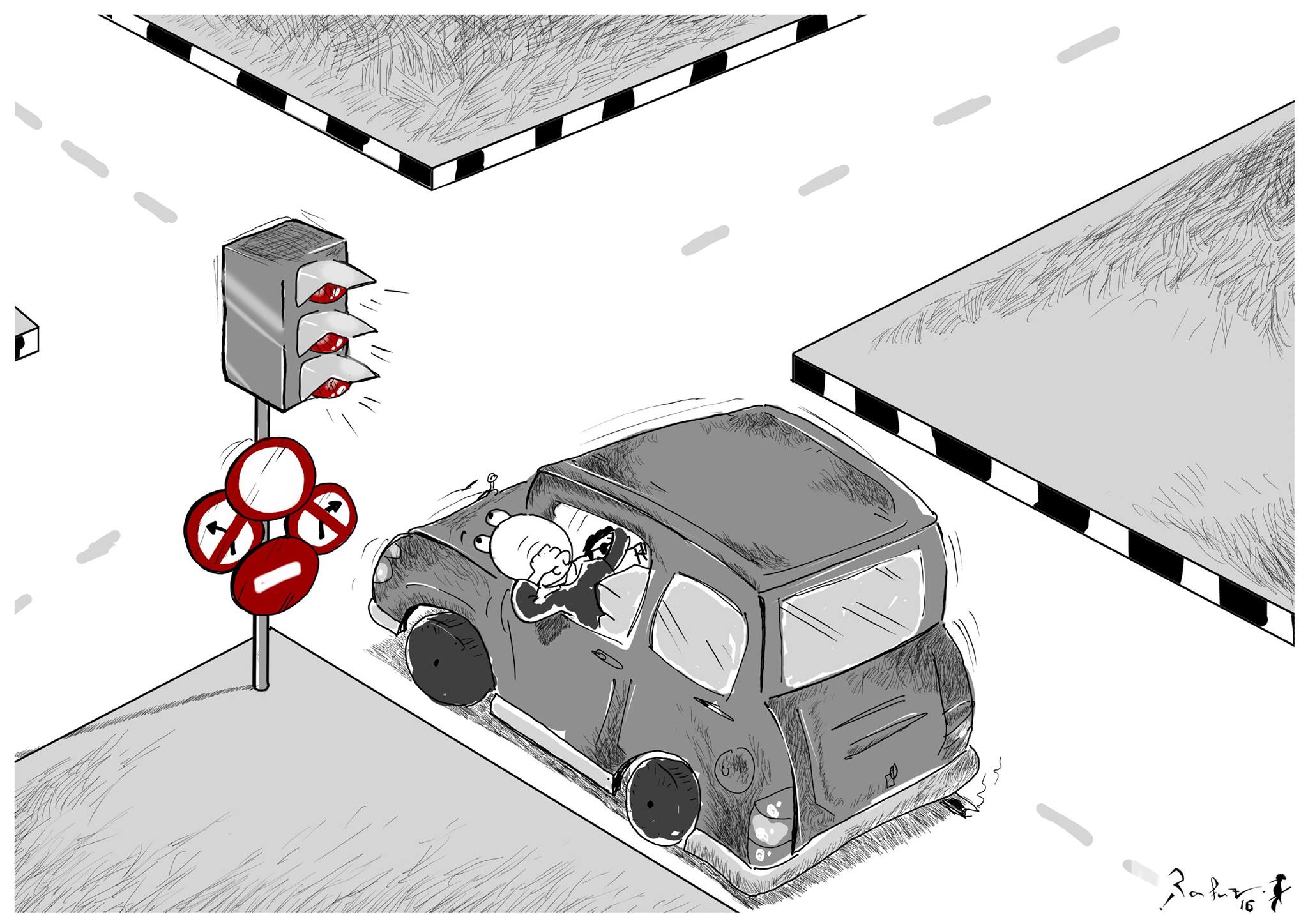 Political cartoon by Rafat Alkhatib, “Lucky”, 1 September 2015.