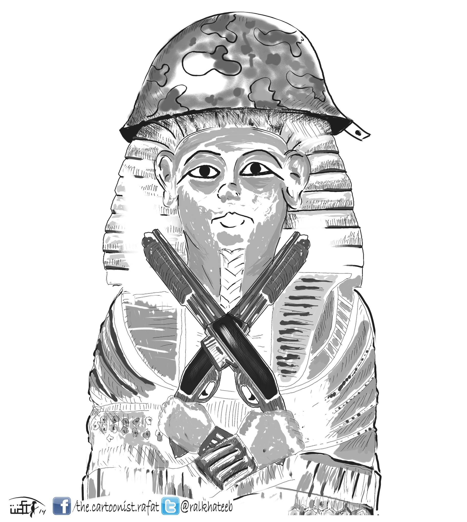 Political cartoon by Rafat Alkhatib, “Military Rule in Egyot”, 3 June 2014.