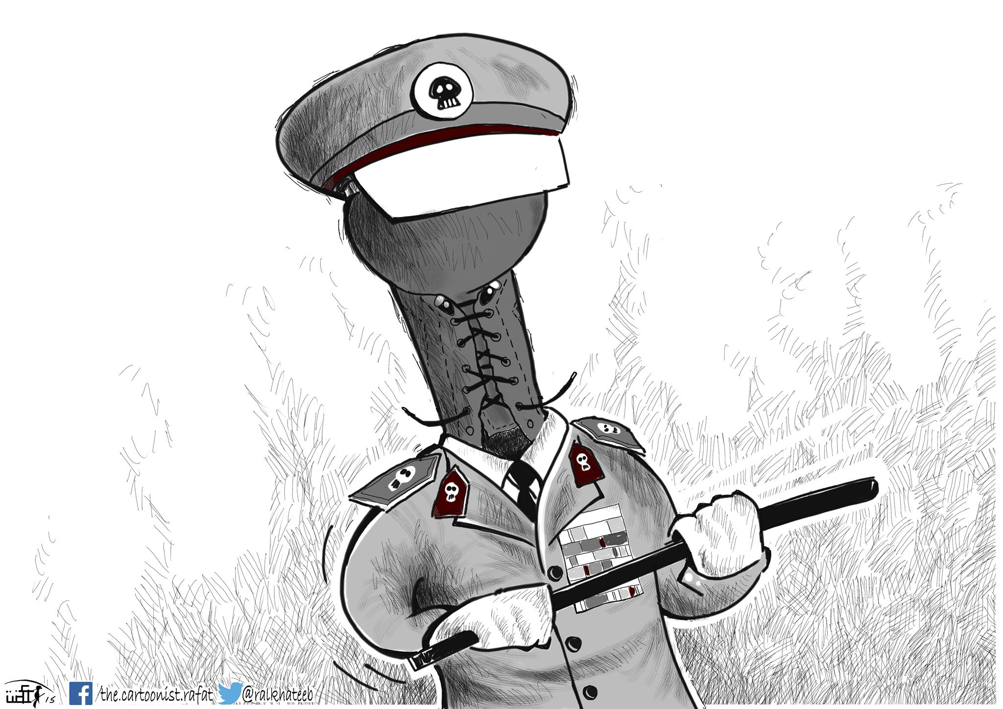 Political cartoon by Rafat Alkhatib, “Military’s Suppression”, 5 June 2015.