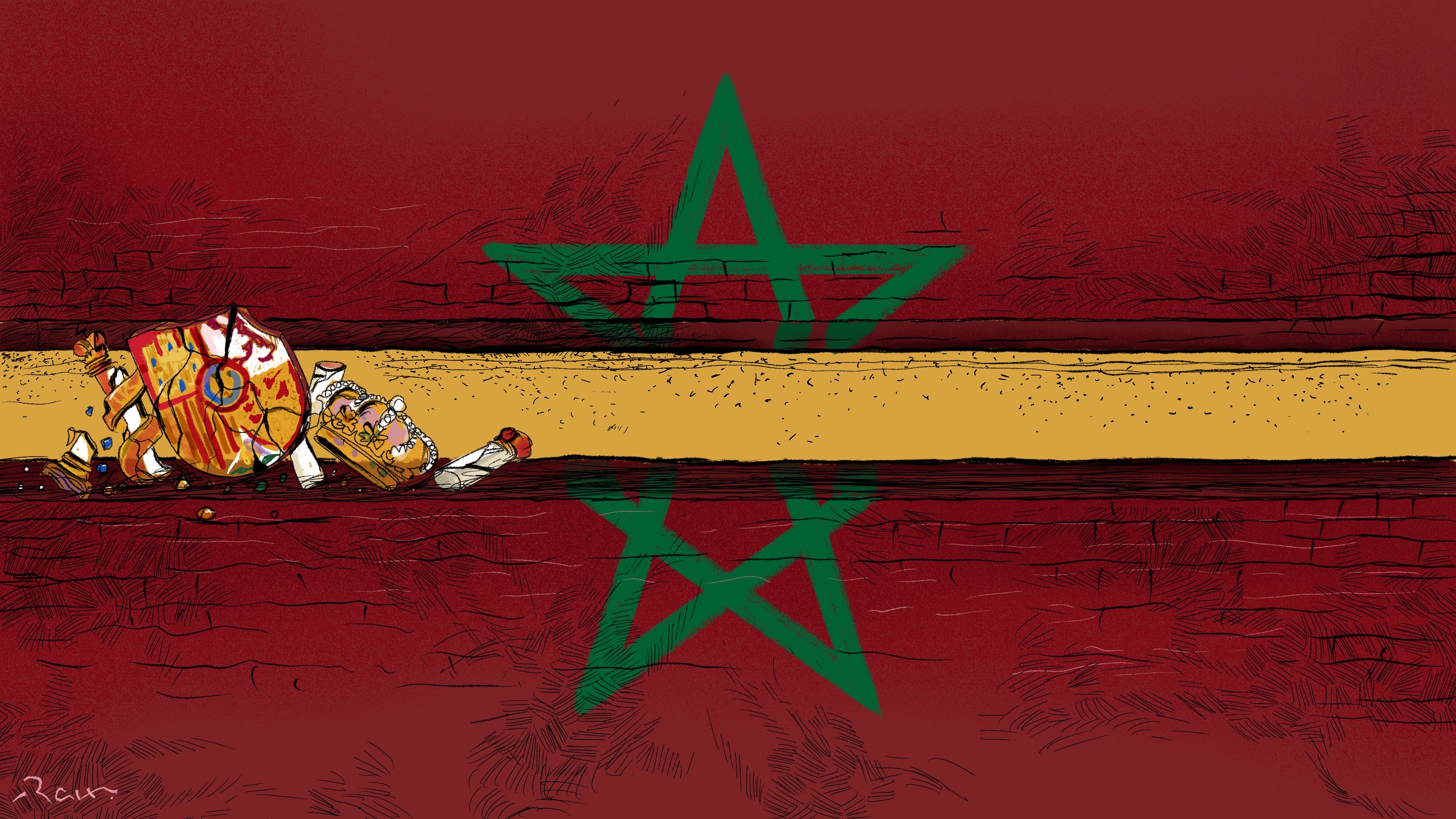 Political cartoon by Rafat Alkhatib, “Morocco won over Spain”, 6 December 2022.