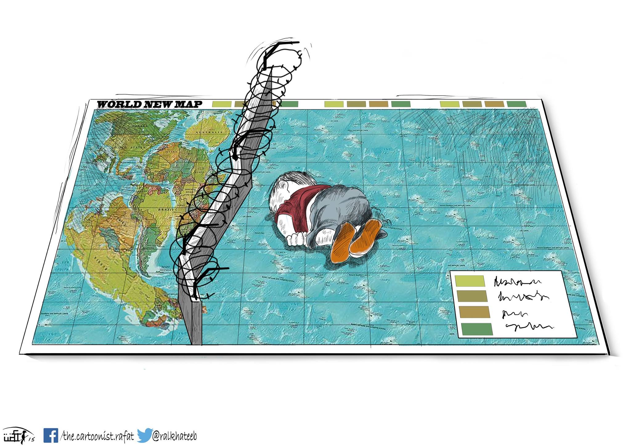 Political cartoon by Rafat Alkhatib, “New World Map”, 2 September 2015.