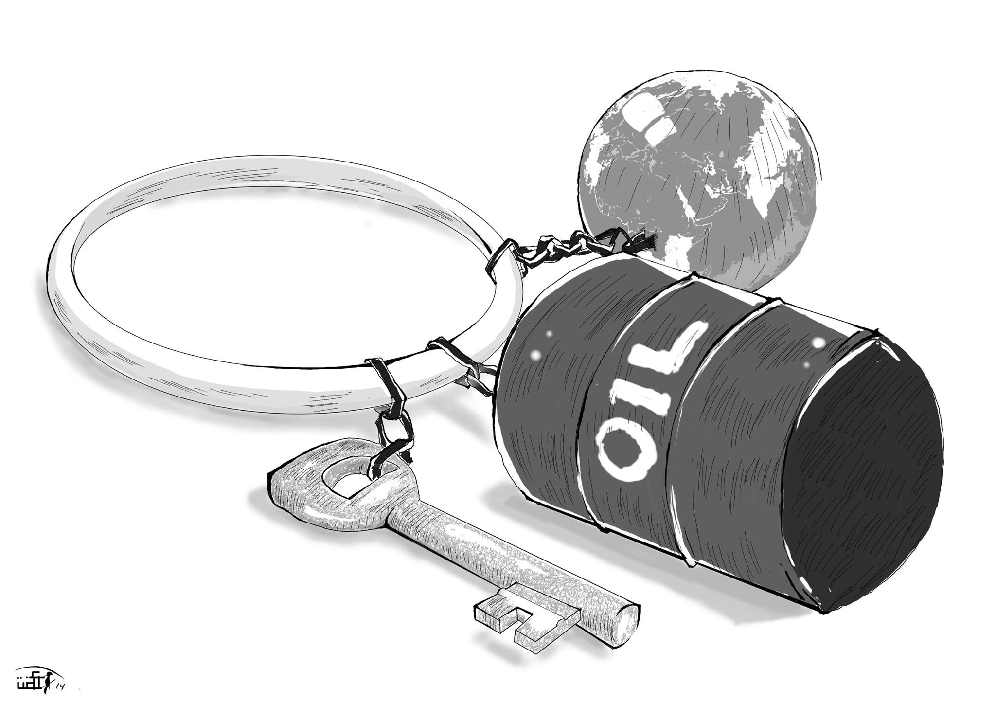 Political cartoon by Rafat Alkhatib, “Oil rules”, 26 October 2015.