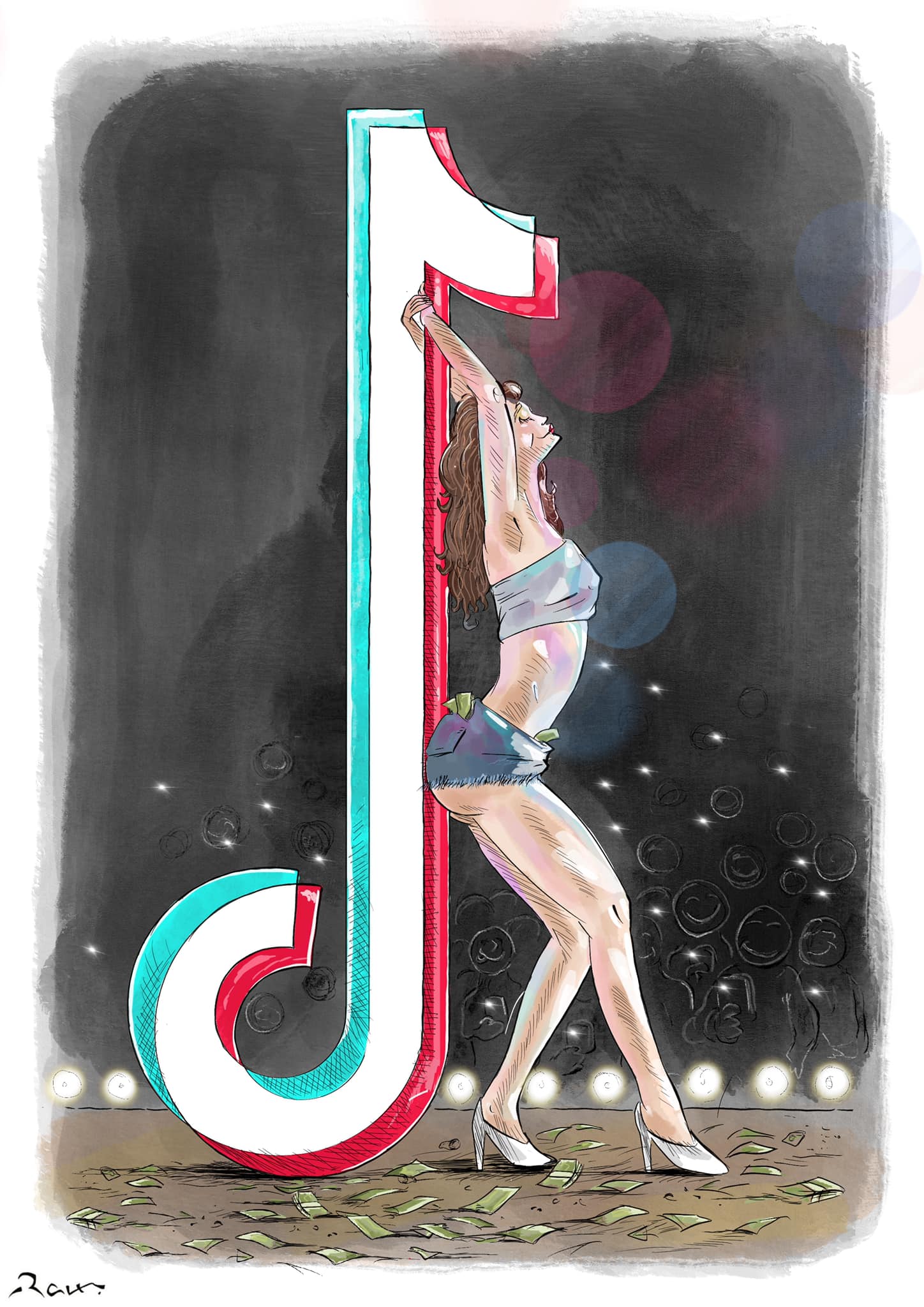 Political cartoon by Rafat Alkhatib, “Only Me on TikTok”, 14 July 2022.