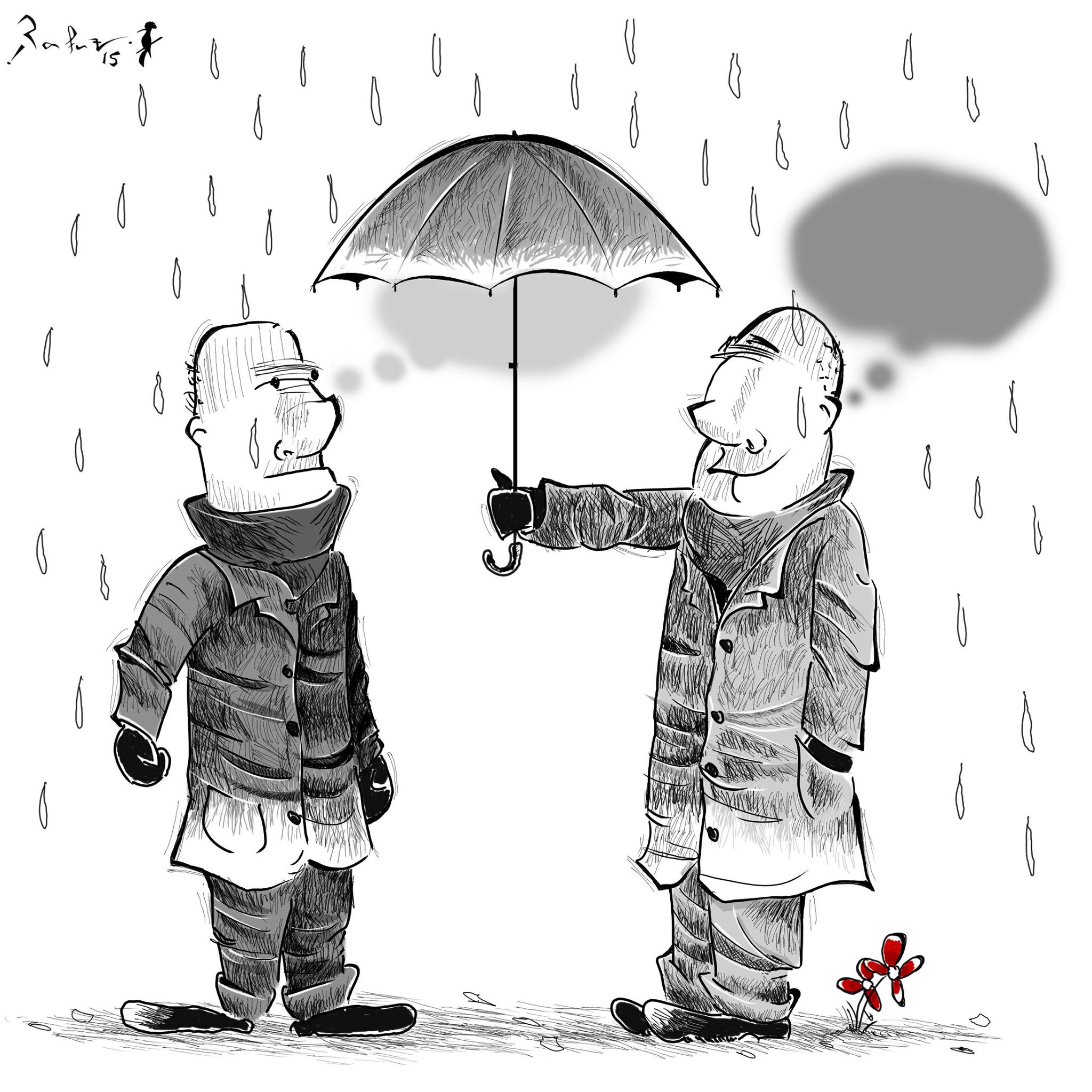 Political cartoon by Rafat Alkhatib, “Opinions”, 8 December 2015.
