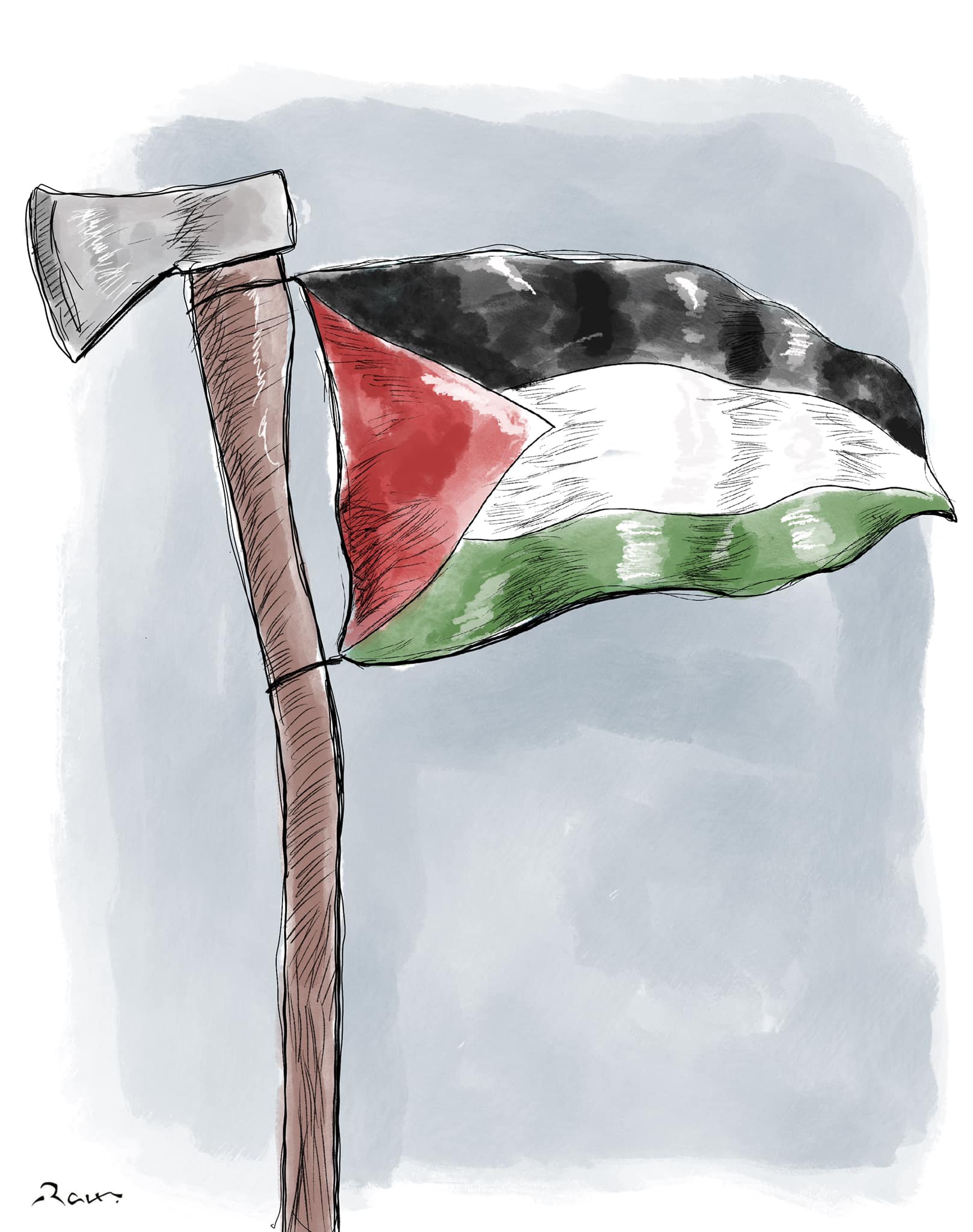 Political cartoon by Rafat Alkhatib, “Palestinians Resist occupation”, 5 May 2022.