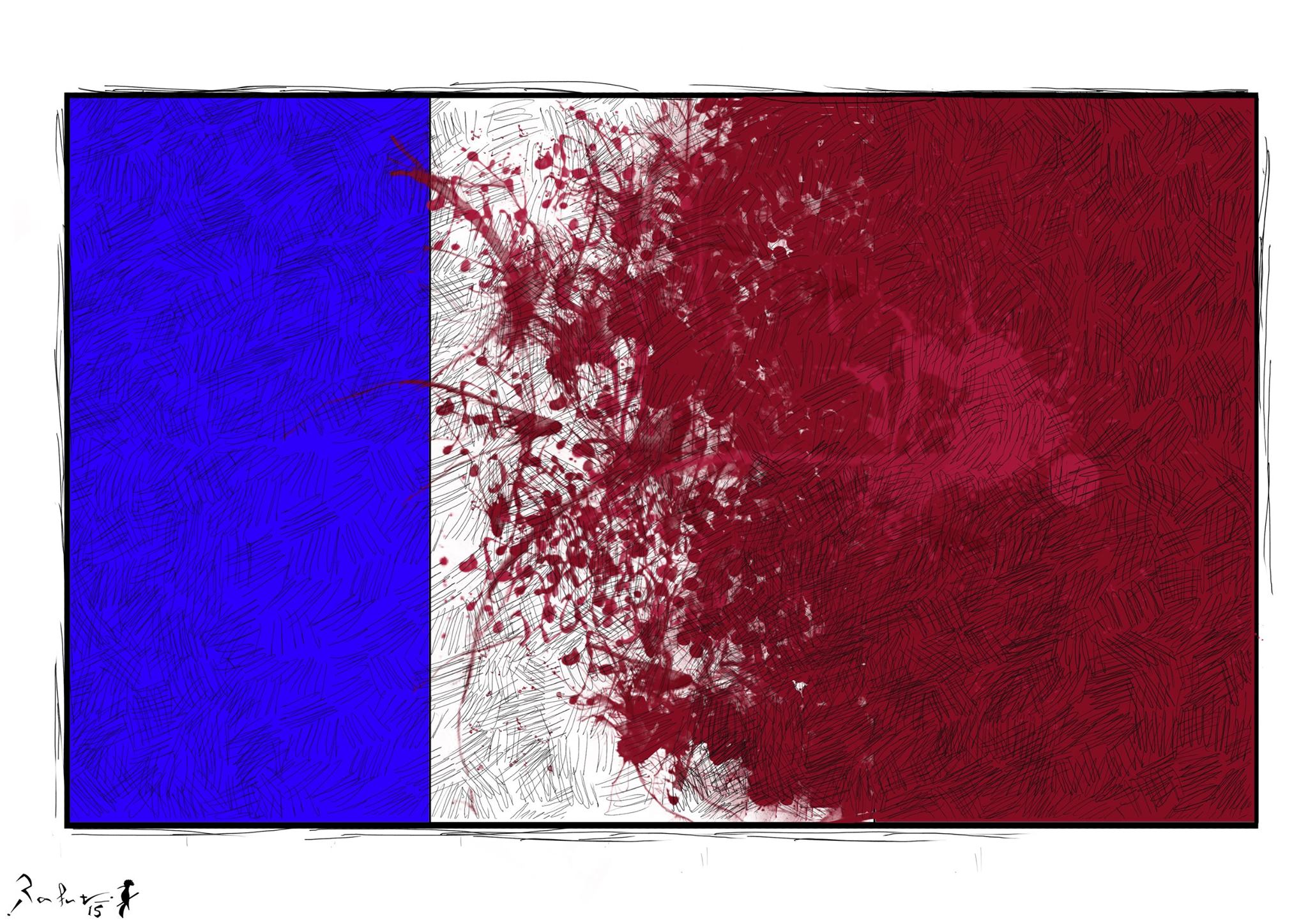 Political cartoon by Rafat Alkhatib, “Paris Attack”, 14 November 2015.