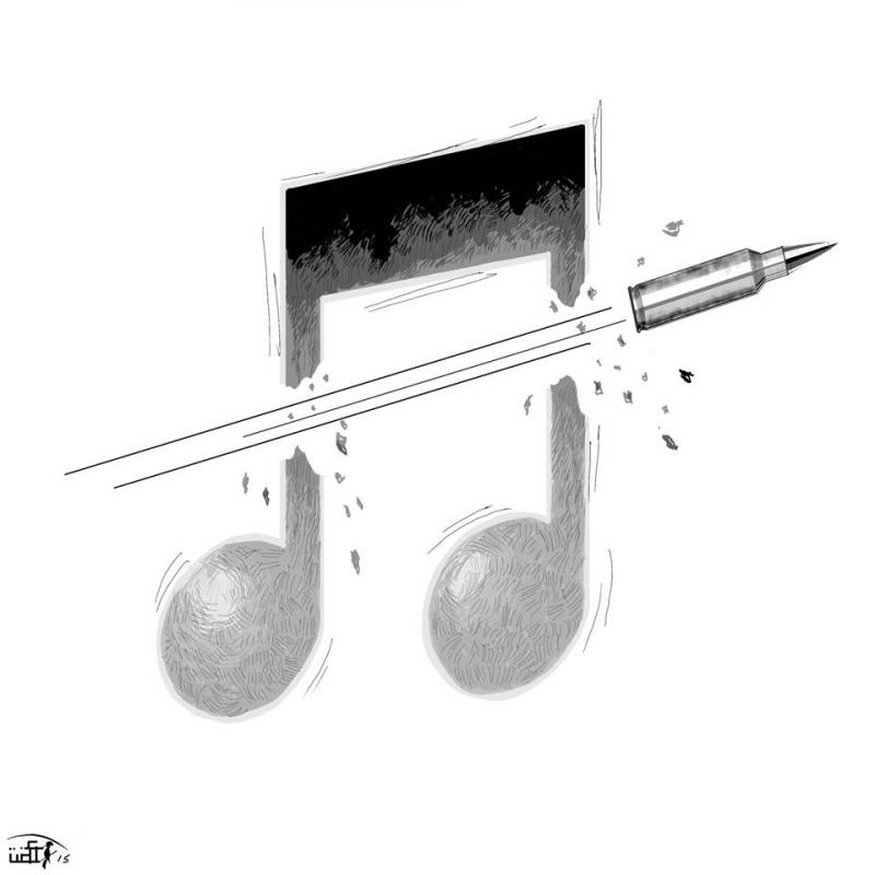 Political cartoon by Rafat Alkhatib, “Peace”, 16 April 2015.