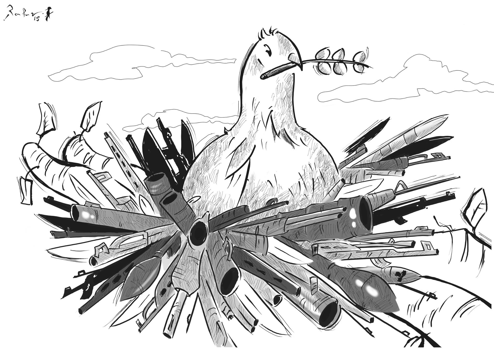 Political cartoon by Rafat Alkhatib, “Peace Dove”, 23 October 2015.