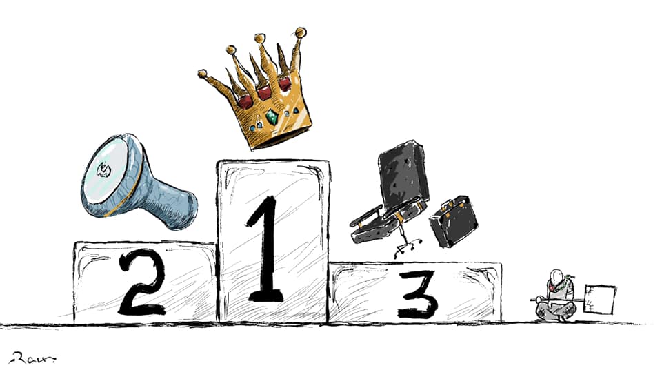Political cartoon by Rafat Alkhatib, “People's Rank”, 6 April 2021.