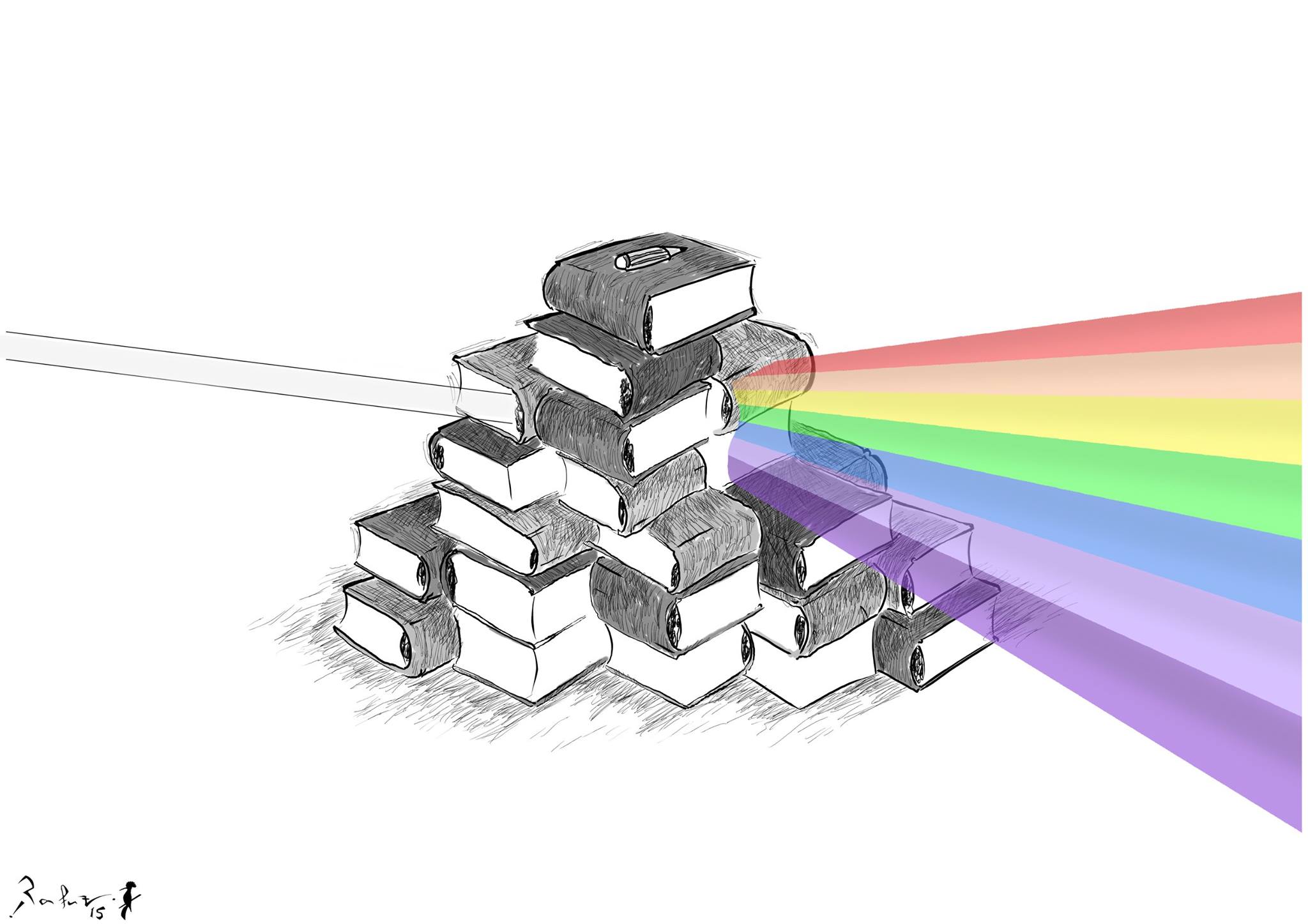 Political cartoon by Rafat Alkhatib, “Power of reading”, 18 December 2015.