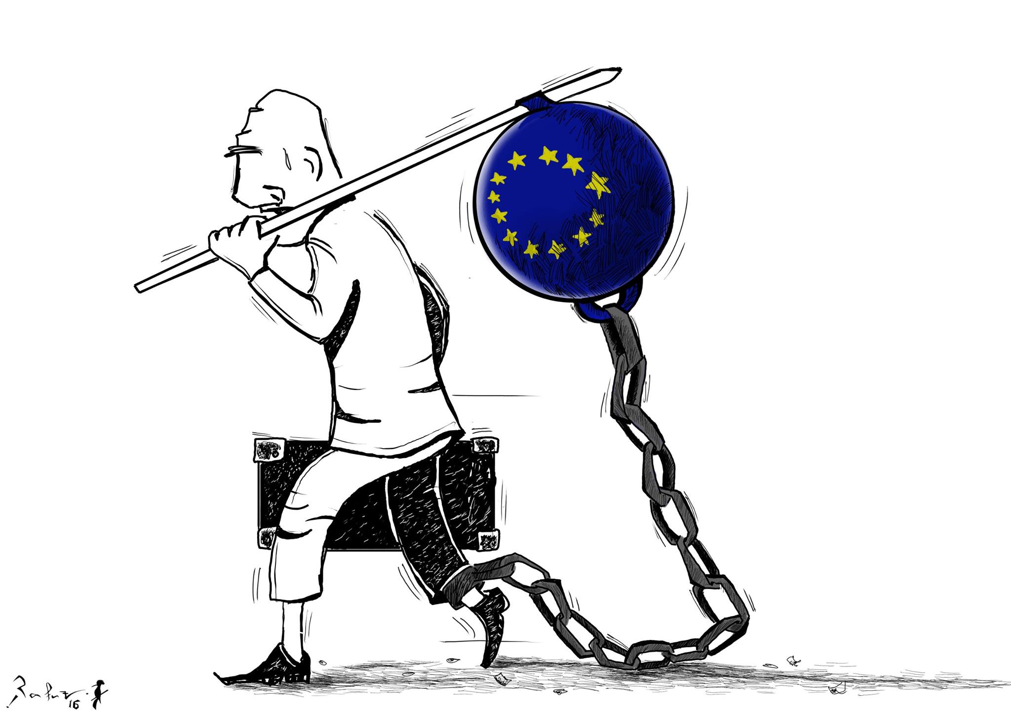 Political cartoon by Rafat Alkhatib, “Refugees road to Europe”, 6 March 2016.