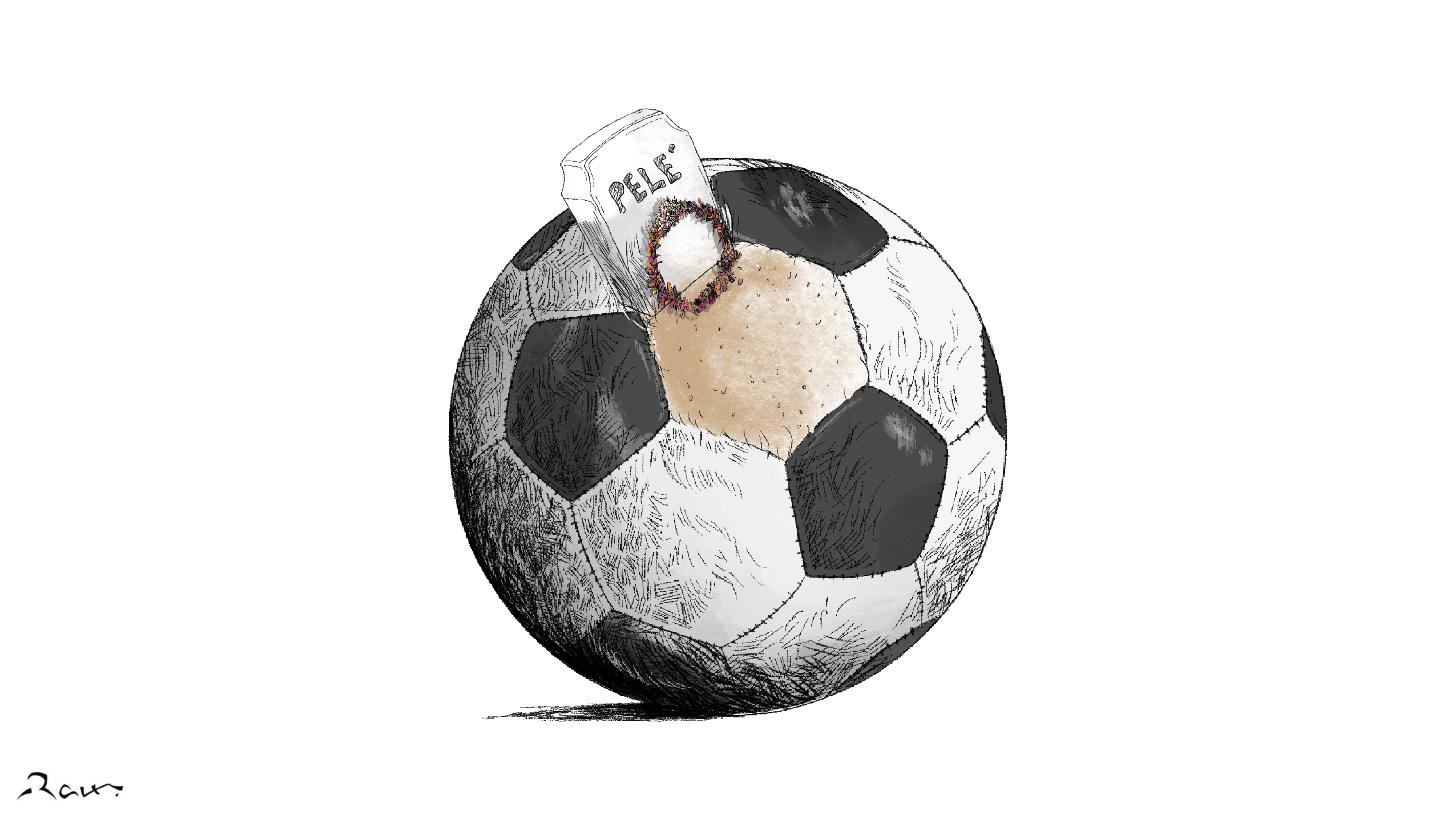 Political cartoon by Rafat Alkhatib, “RIP Pele'”, 29 December 2022.